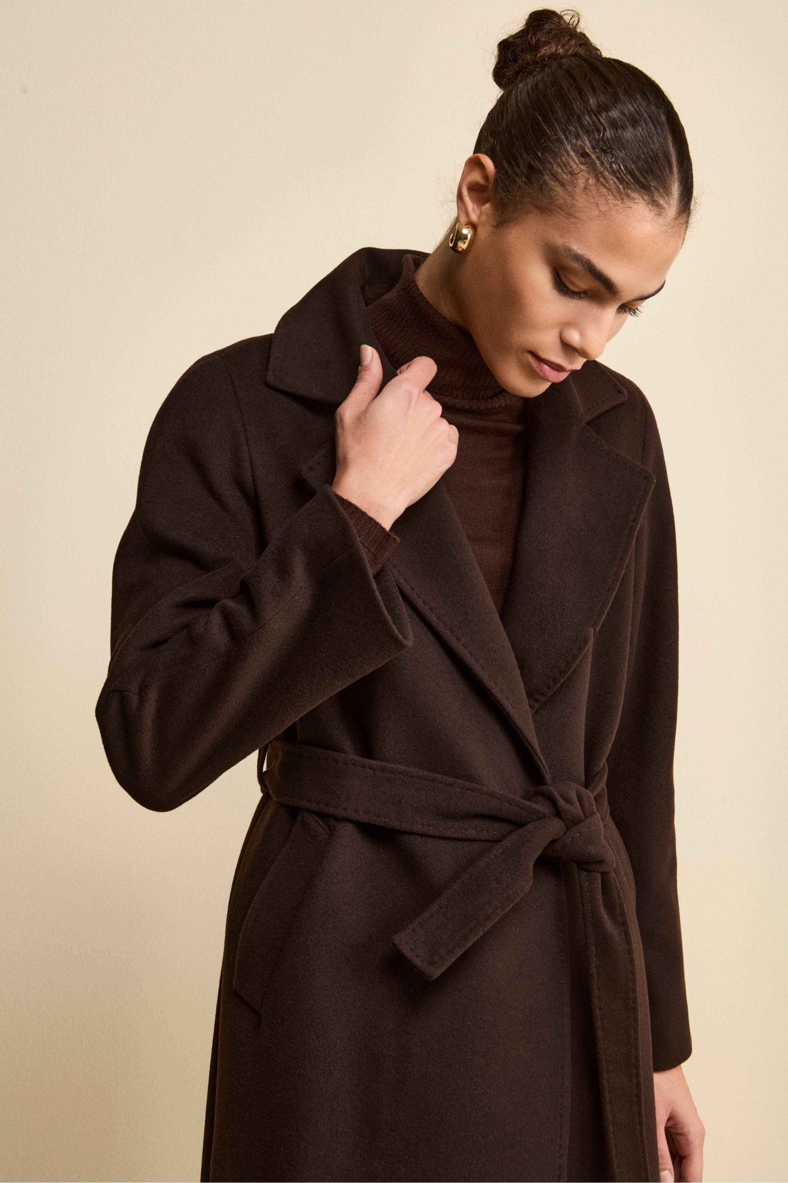 Long coat in wool and cashmere - Dark brown