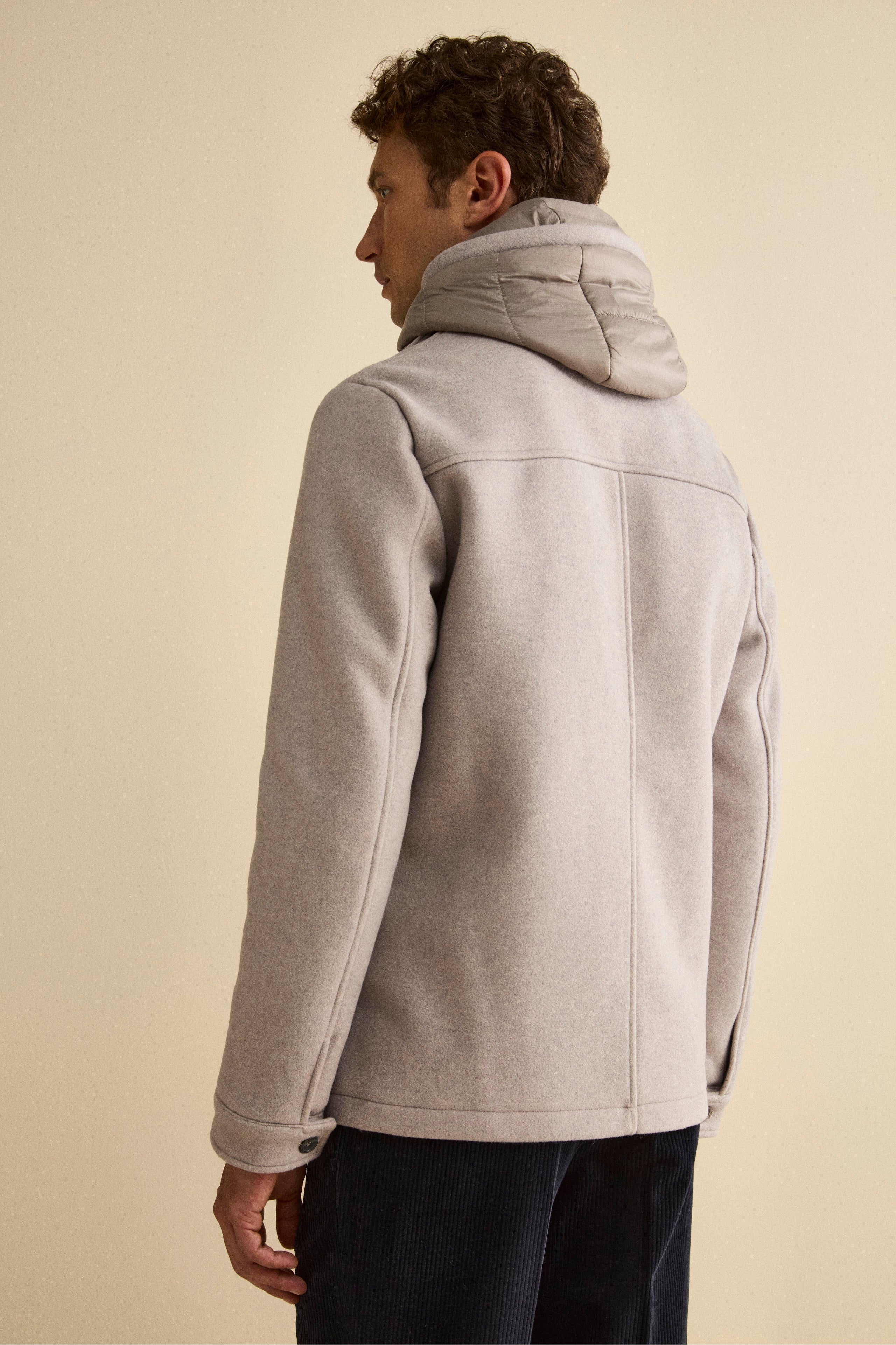 Short Wool-Blend Coat with Removable Bib - Light grey