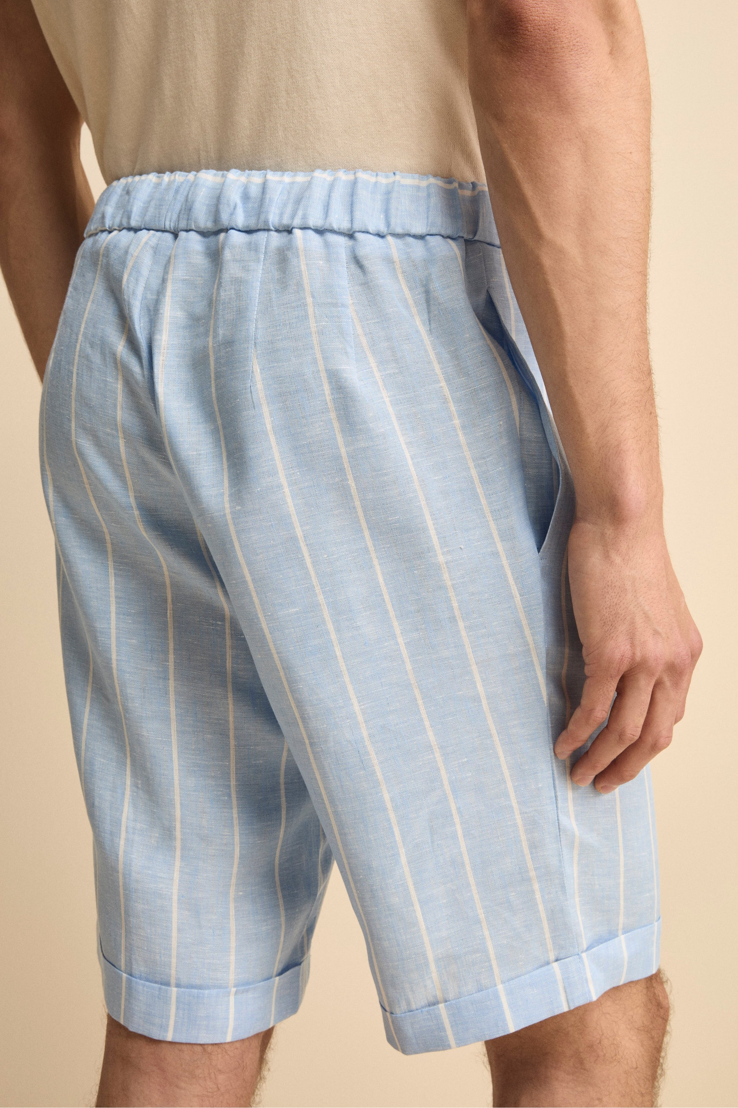 Bermuda in Lino con Coulisse - AZZURRO RIGATO