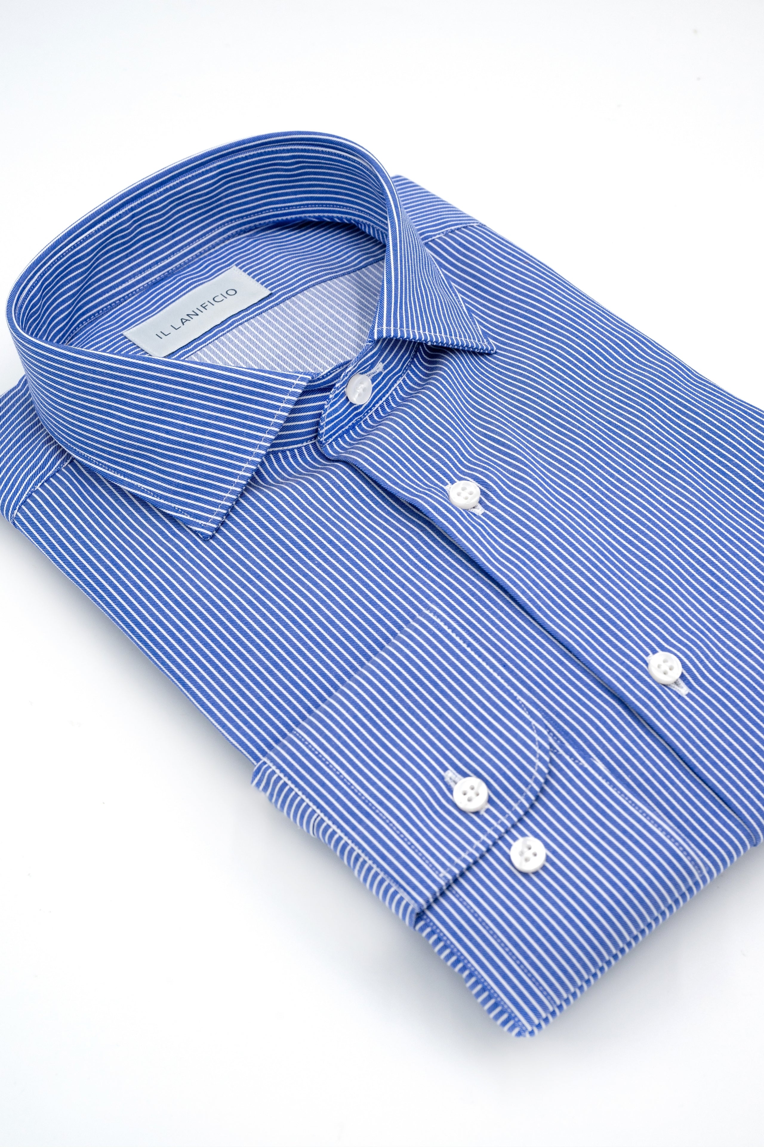 Custom-Fit Patterned Twill Shirt - BLUE MICRO-STRIPED