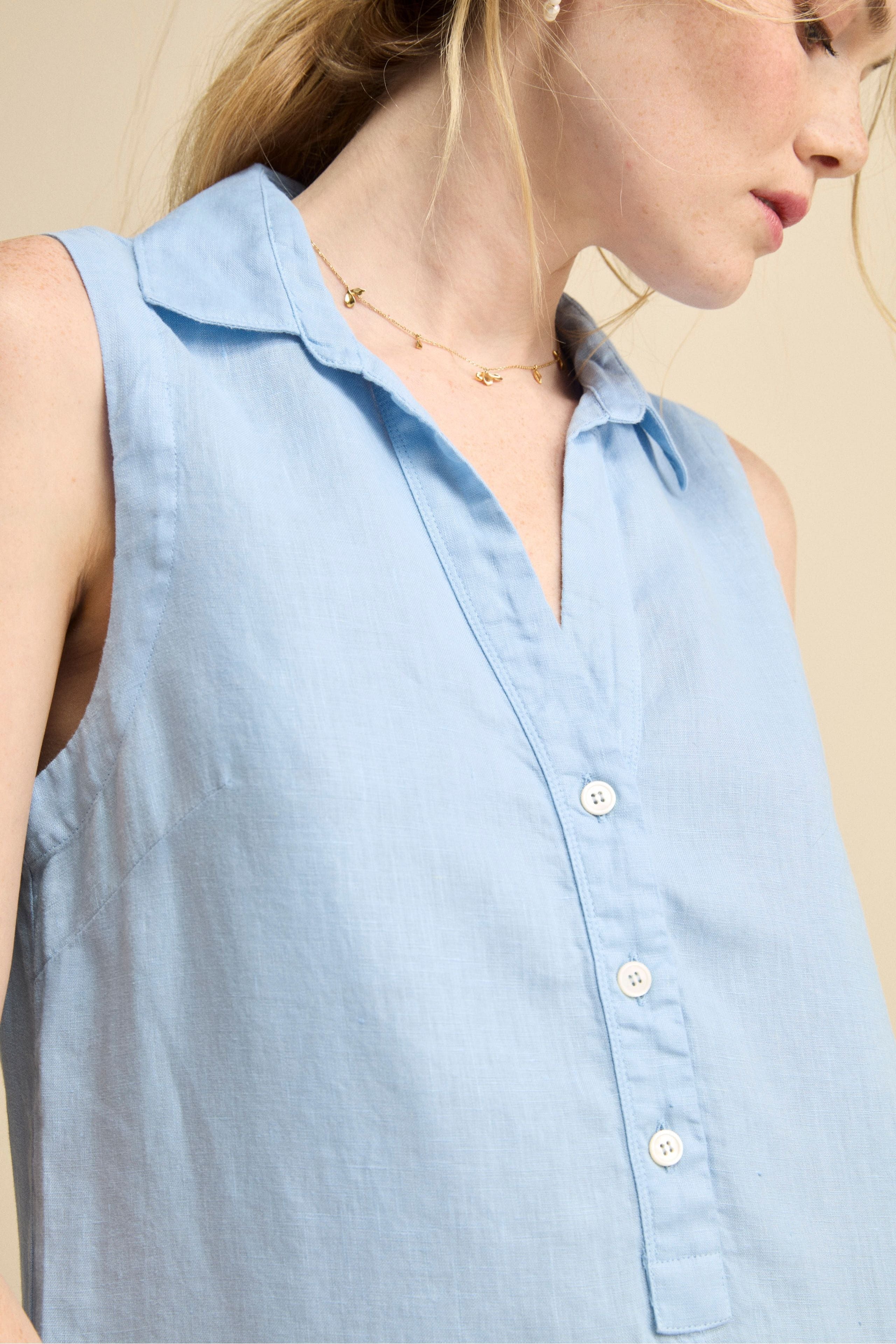 Abito Chemisier Smanicato in Lino - AZZURRO
