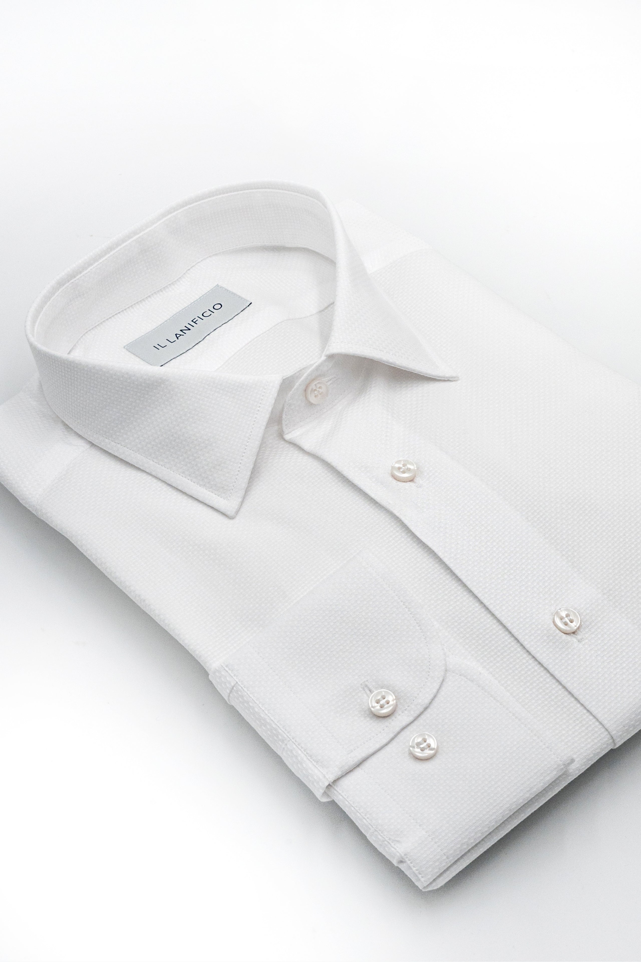 Slim-Fit Dobby Cotton Shirt - White Embossed