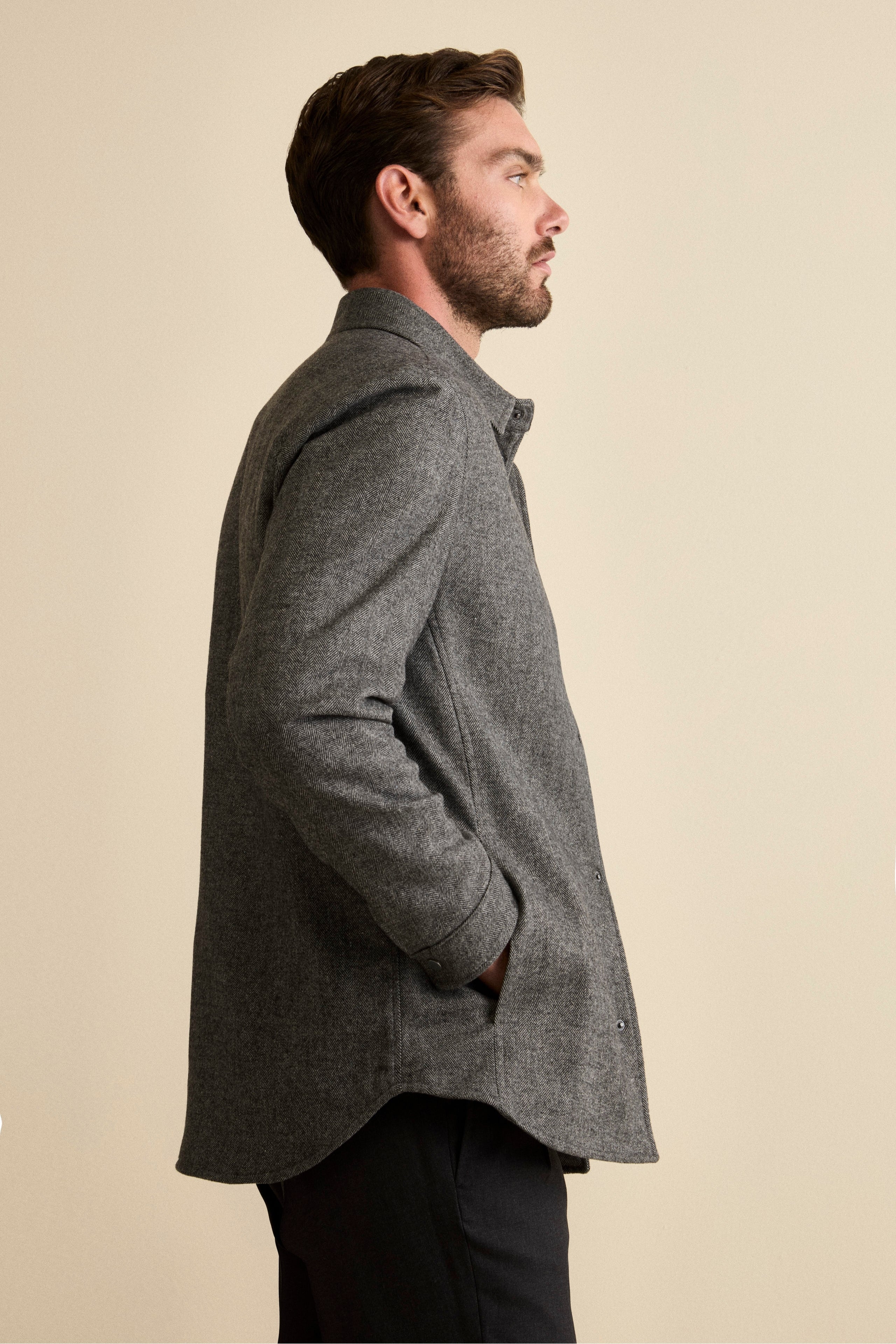 Overshirt Jacket in Wool Blend - grey herringbone