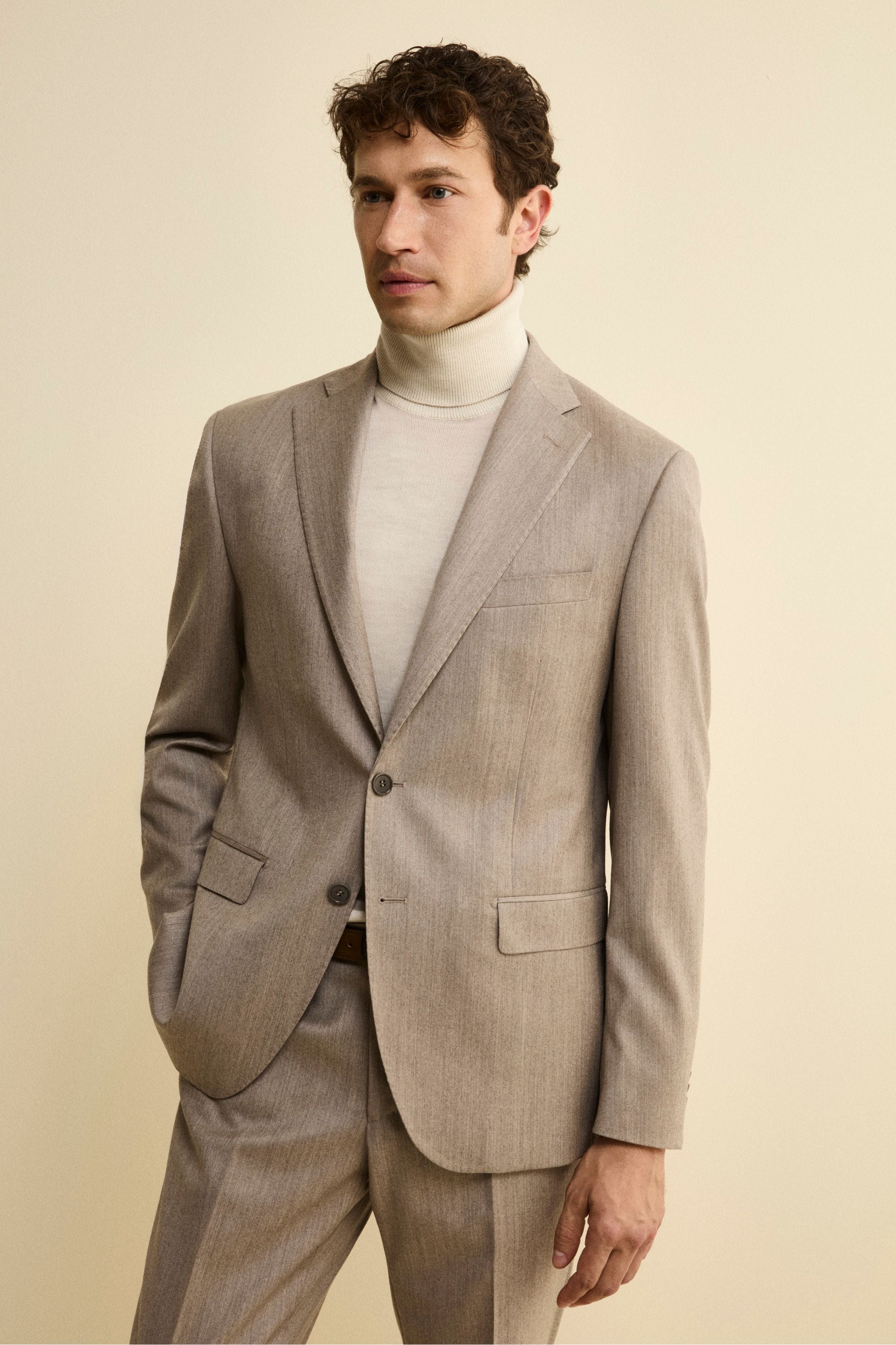 Slim Fit Lined Suit in Wool and Cashmere - gray