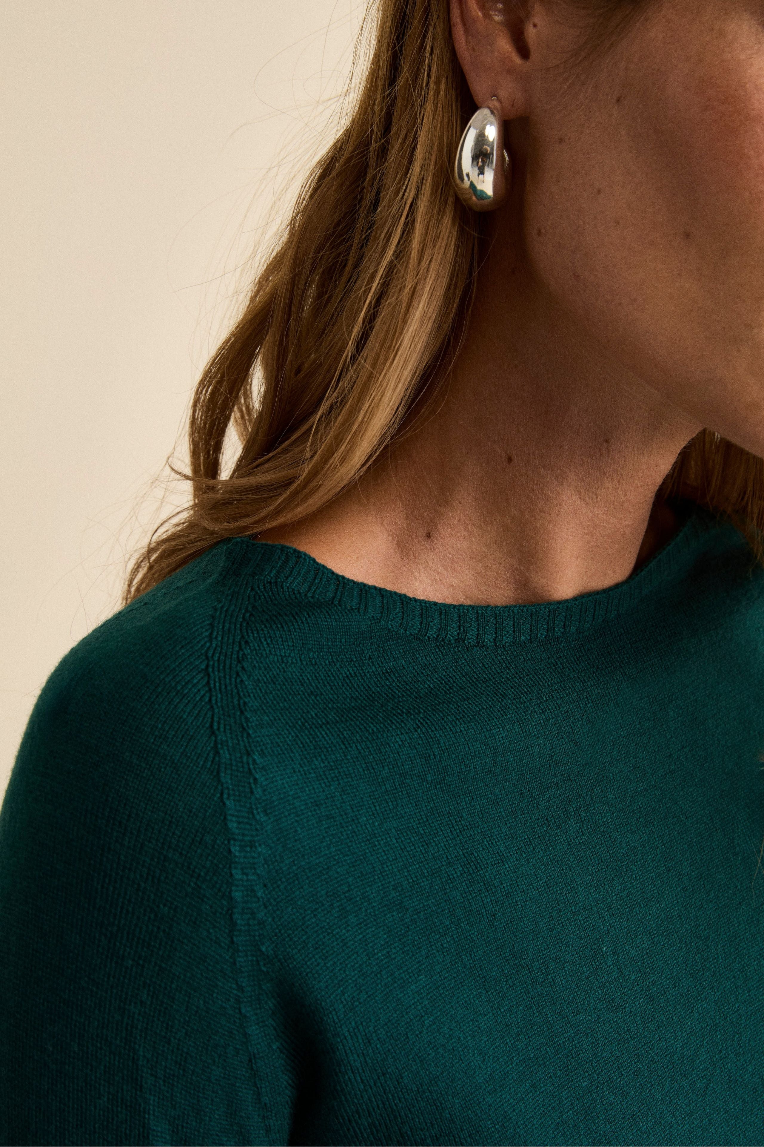 Merino Wool Crewneck with Ribbed Edges - GREEN