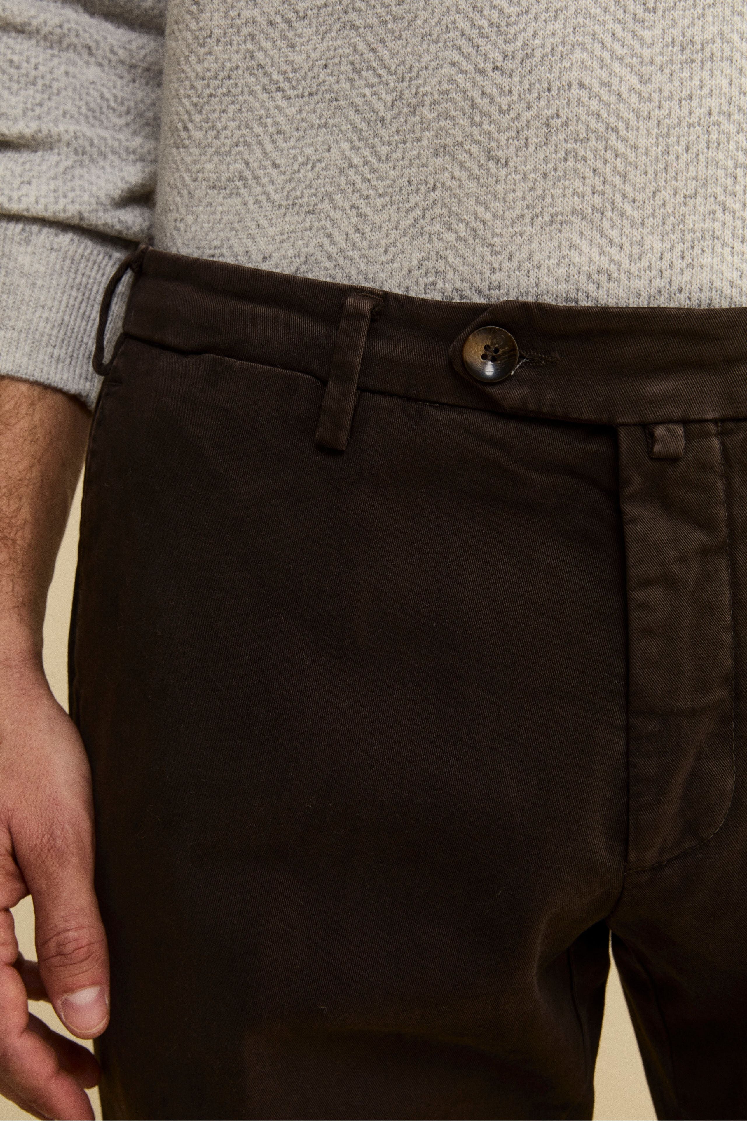 Slim Fit Stretch Gabardine Trousers - brown