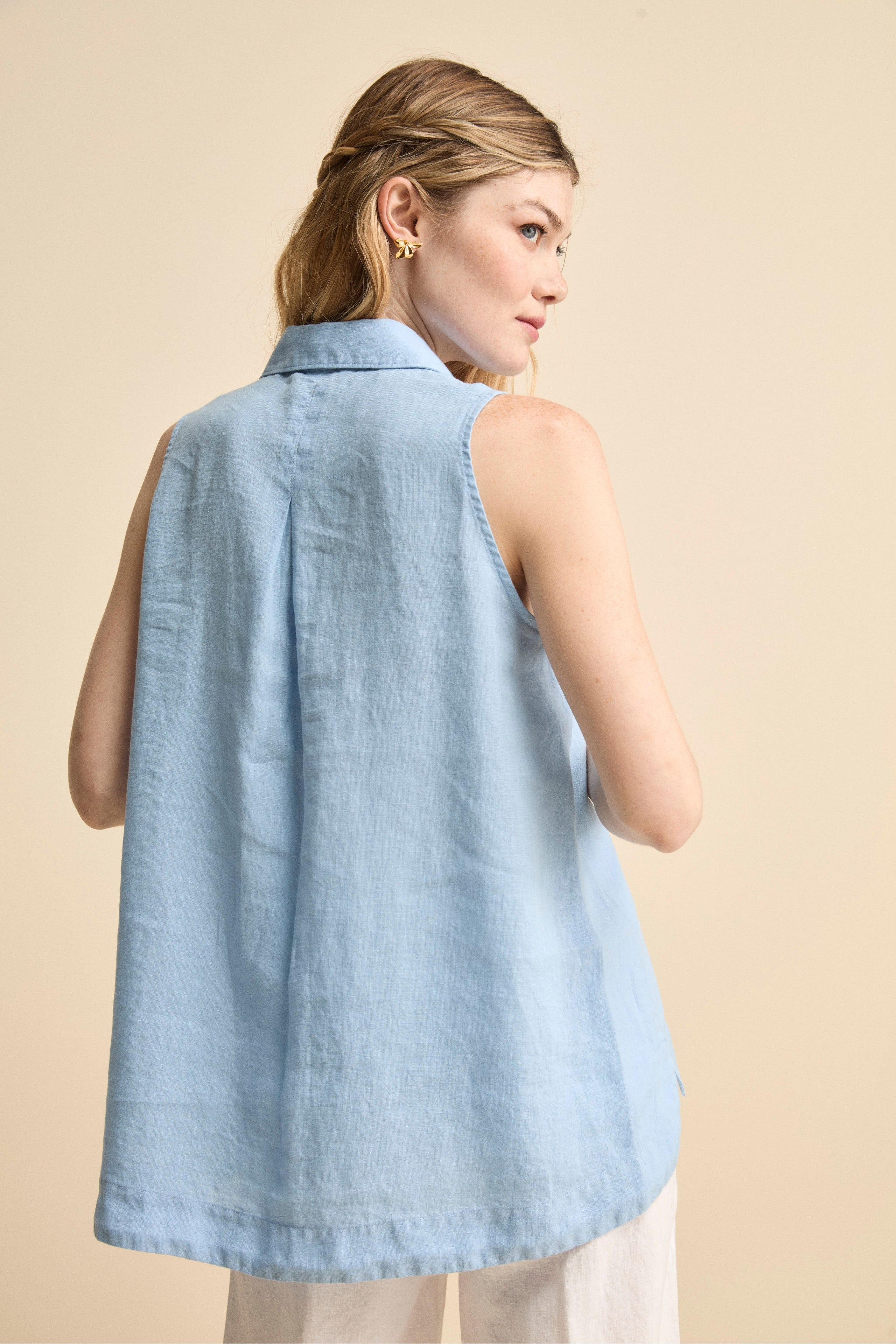 Camicia Morbida Smanicata in Lino - AZZURRO