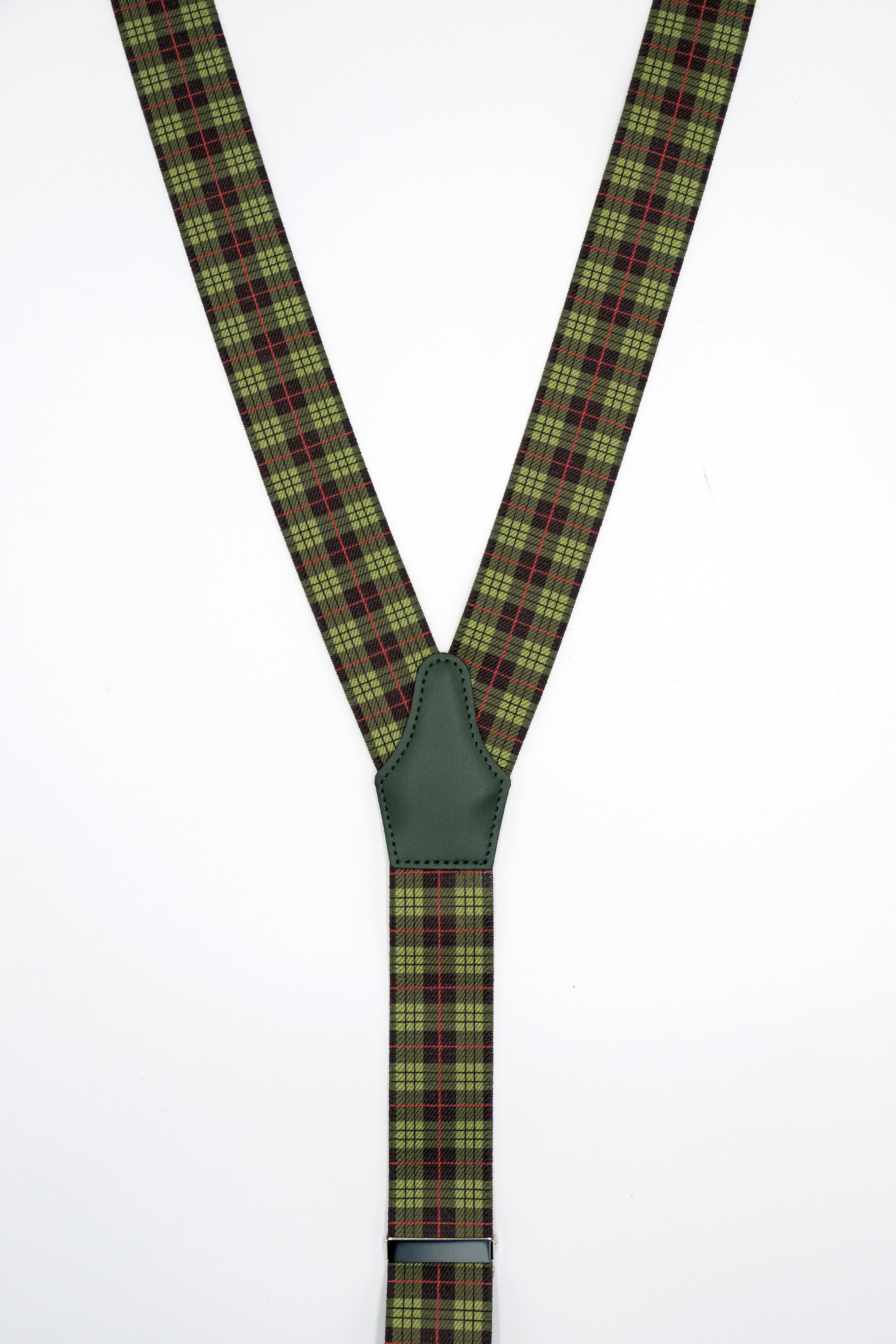 Bretelle Elasticizzate con Clip e Asole in Pelle - VERDE QUADRI