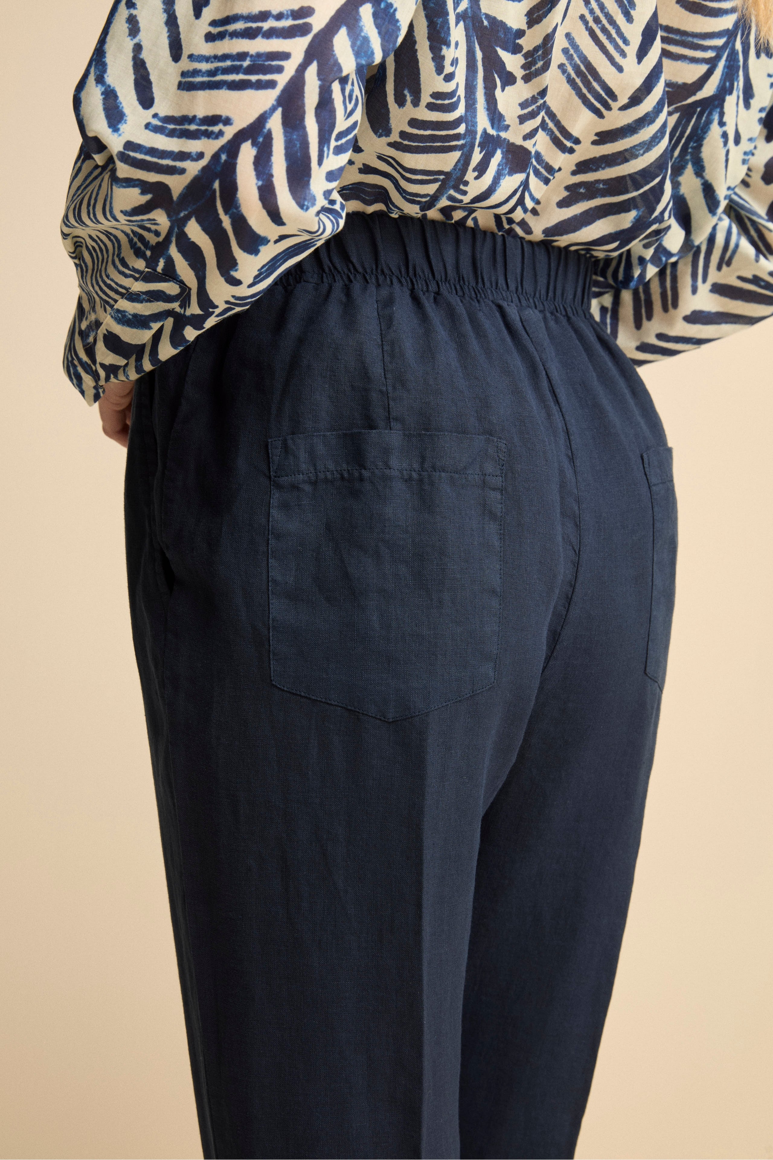 Pantalone Morbido in Lino con Risvolto - BLU