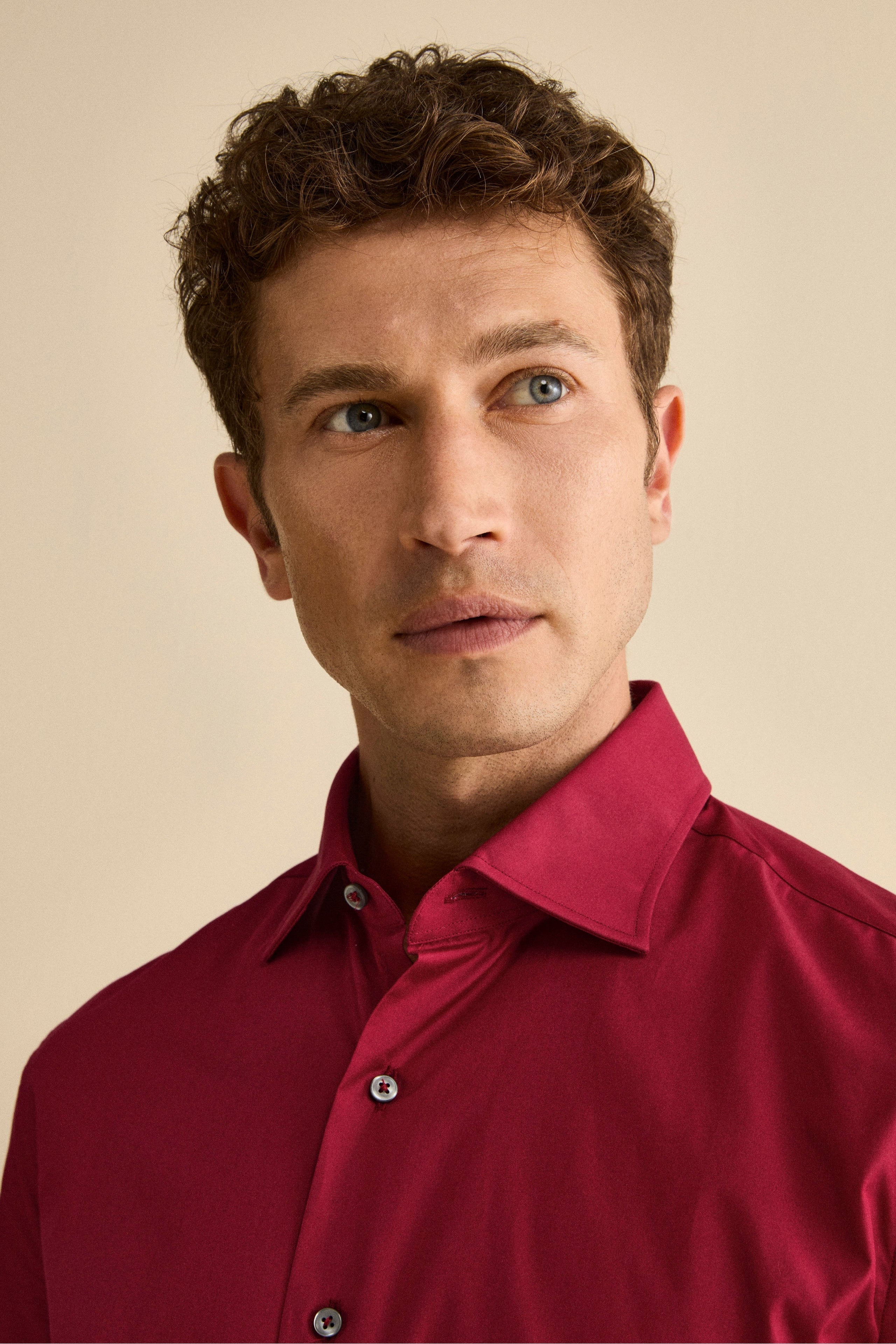 Solid Color Cotton Shirt Custom Fit - Burgundy