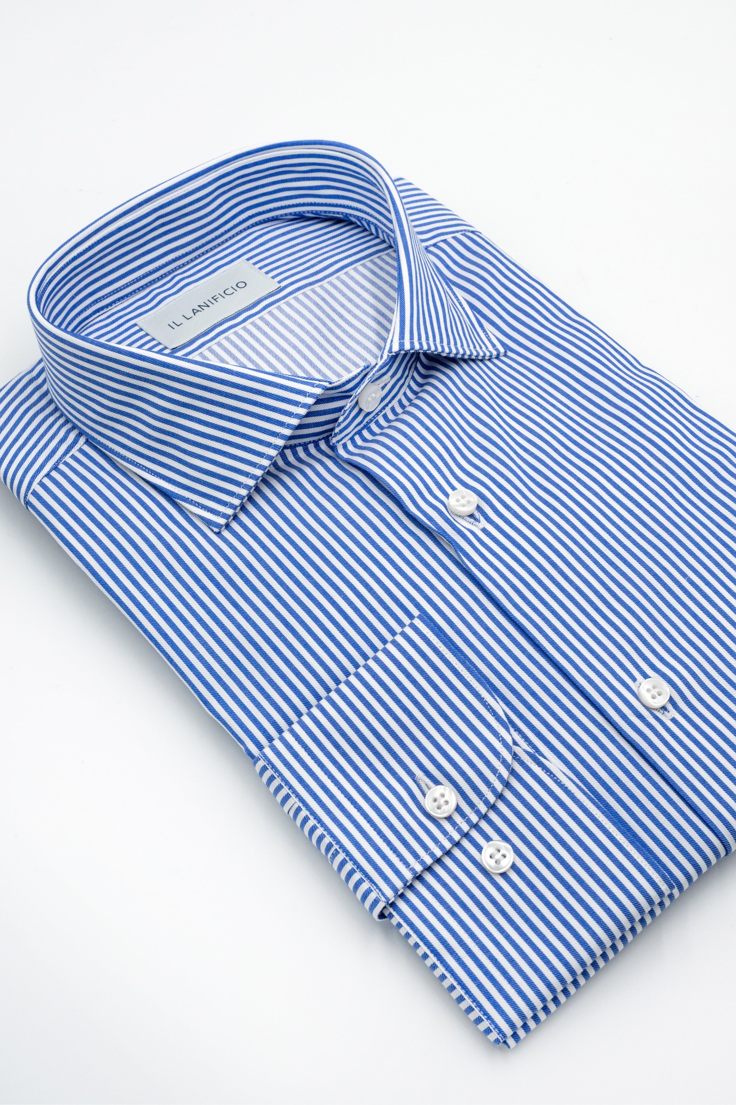 Custom-Fit Patterned Cotton Twill Shirt - BLUE STRIPED