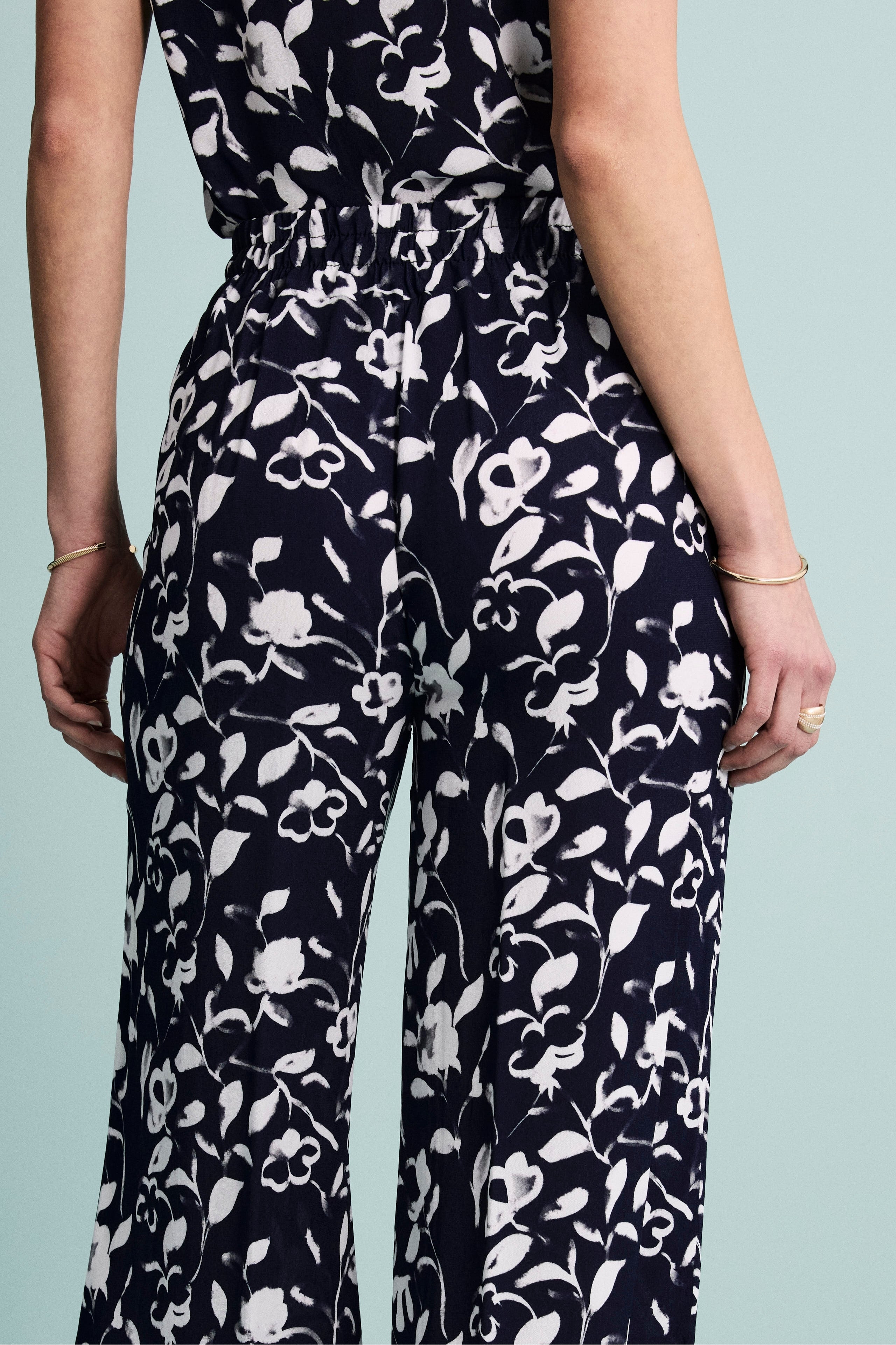 Pantalone Morbido Floreale con Coulisse - FANT. BLU