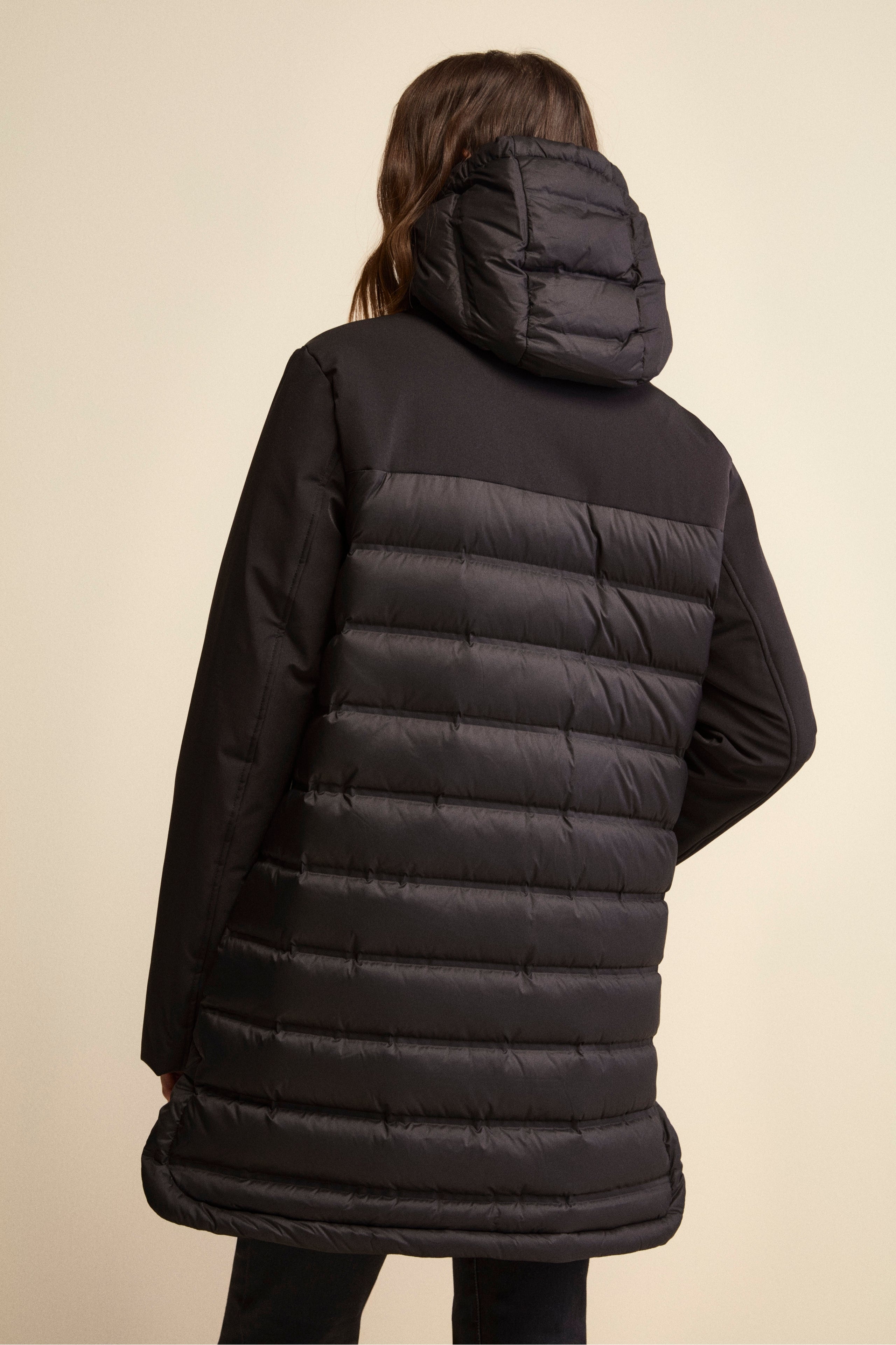 Long Padded Coat in Double Fabric - BLACK