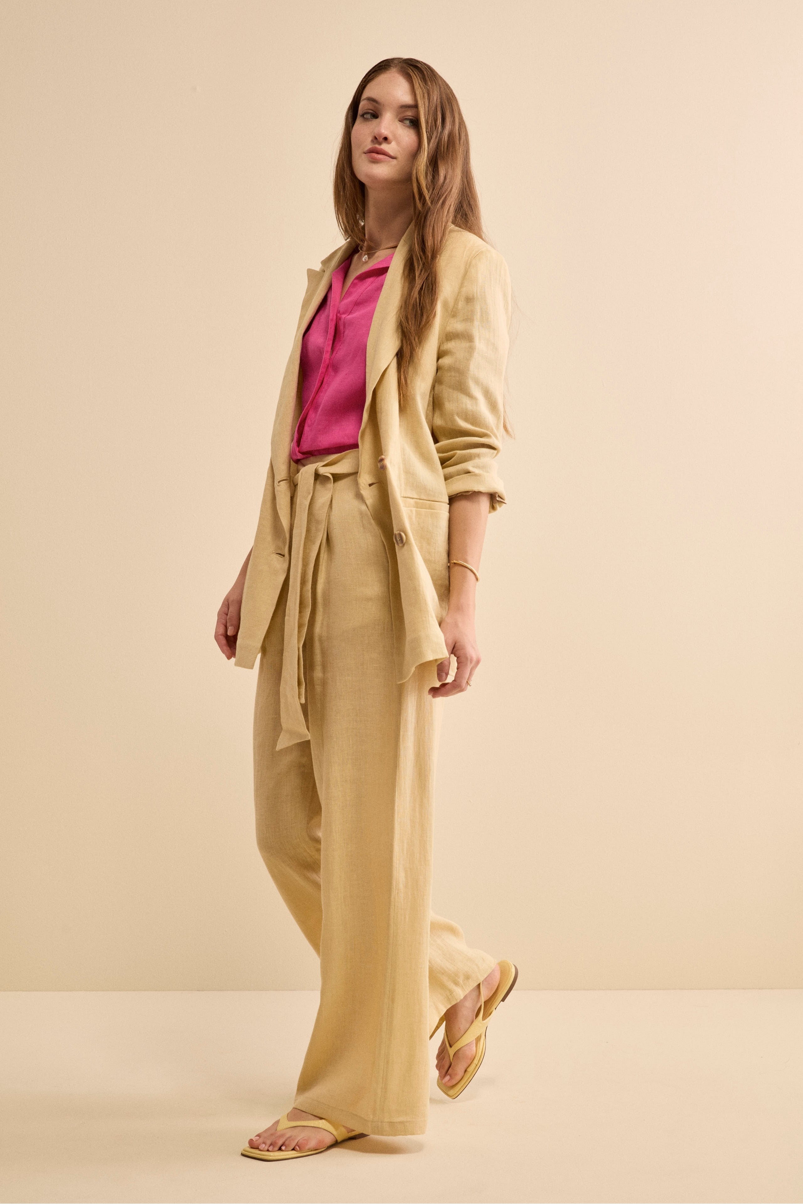 Pantalone Morbido in lino con Fusciacca - CREMA