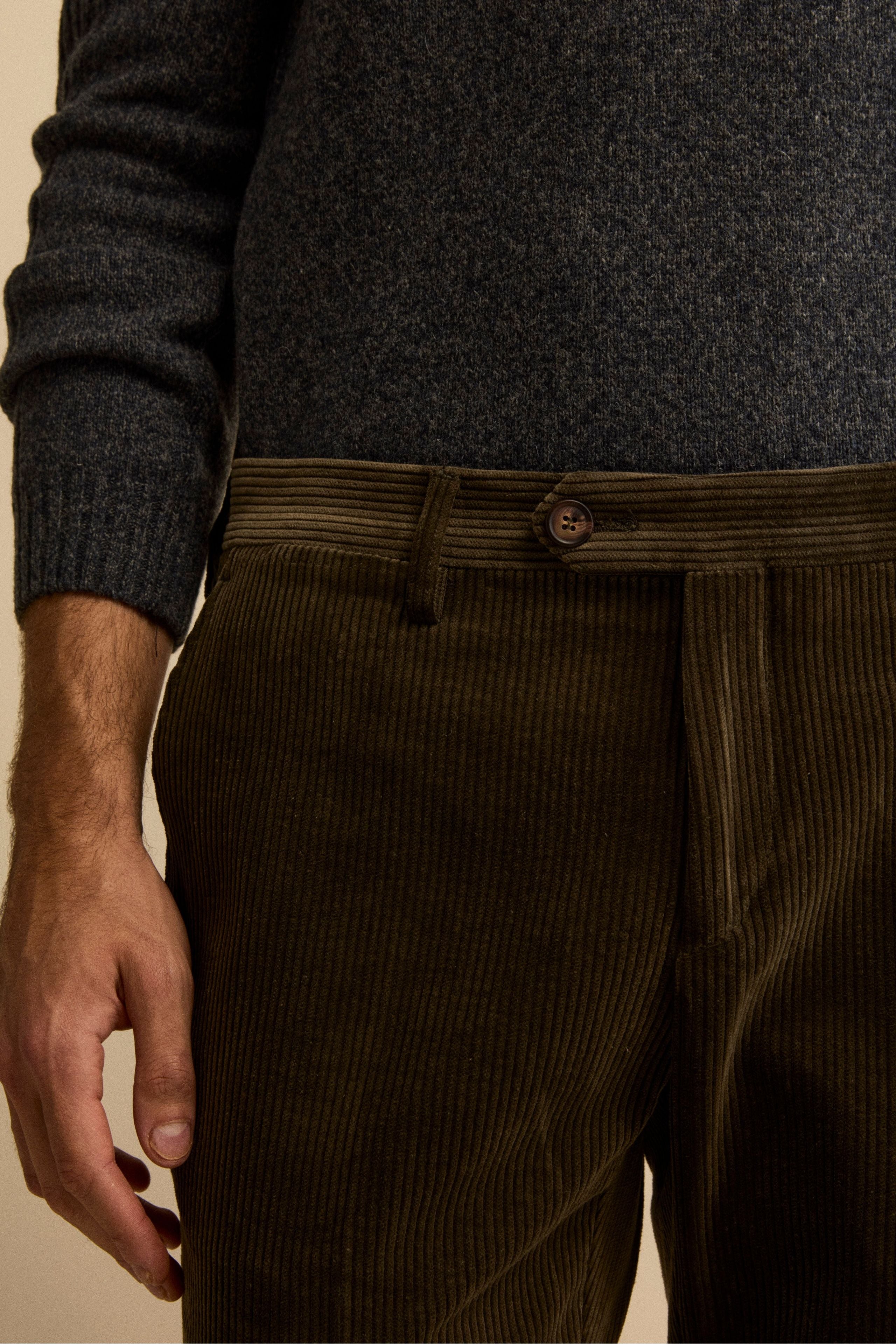 Regular Fit Velvet Trousers - GREEN