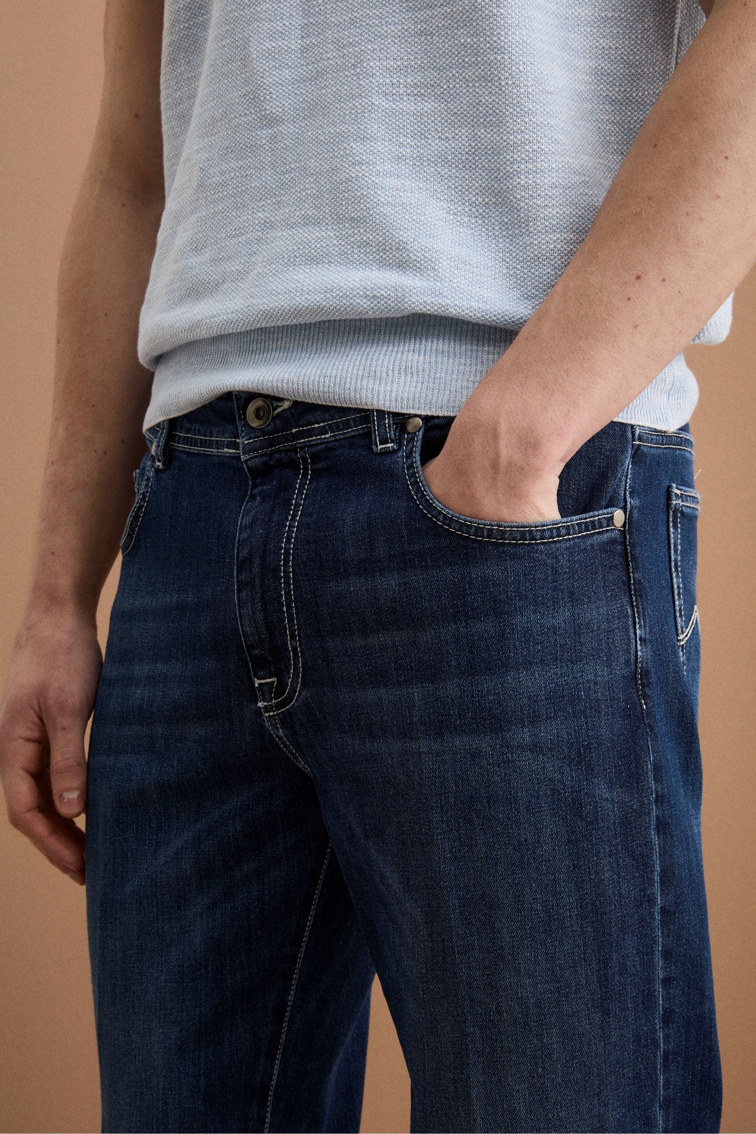 Herren Slim-Fit Five-Pocket-Jeans mit Umschlag - DENIM