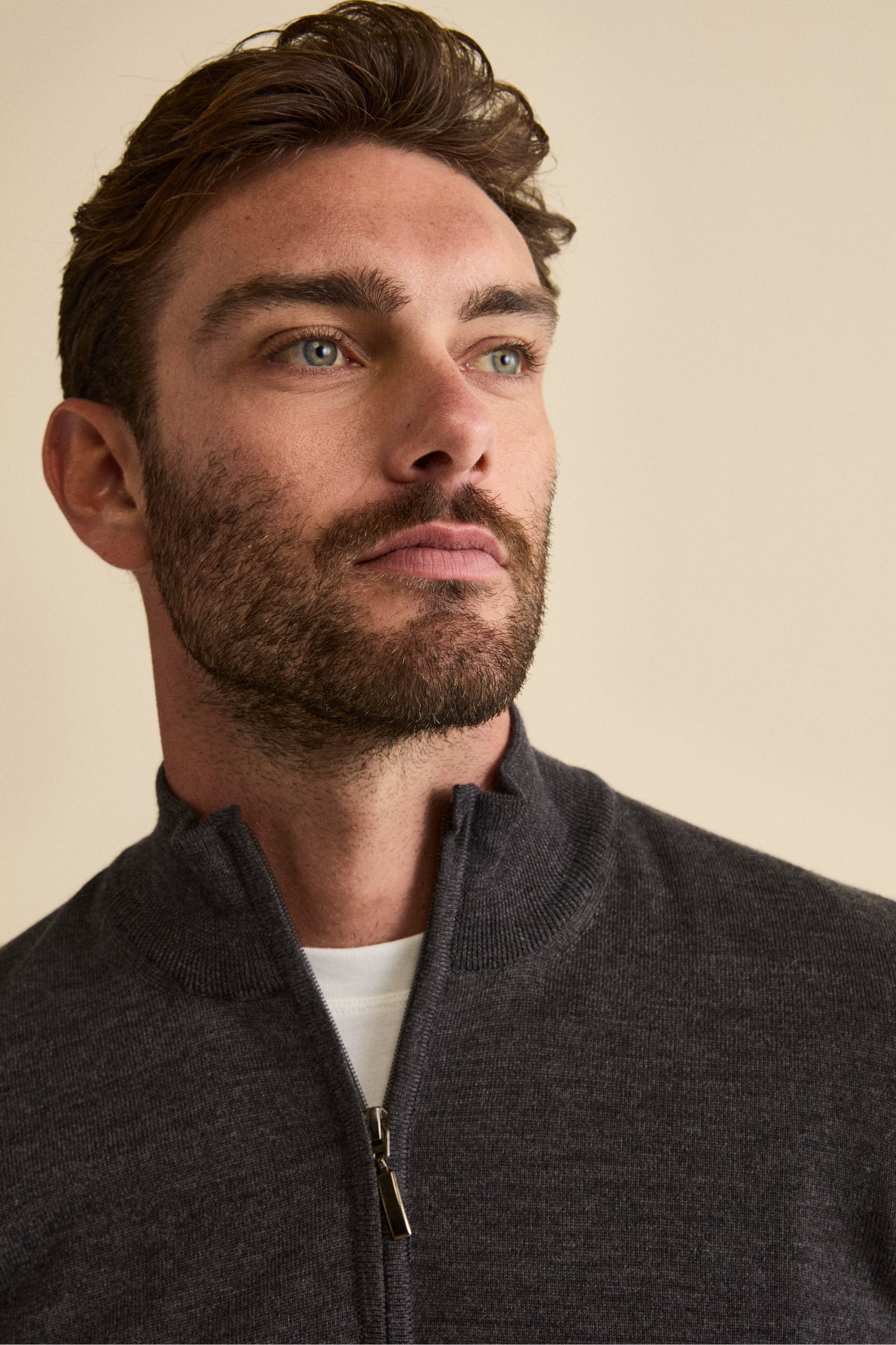 Turtleneck with Zip in Merino Wool - Military green