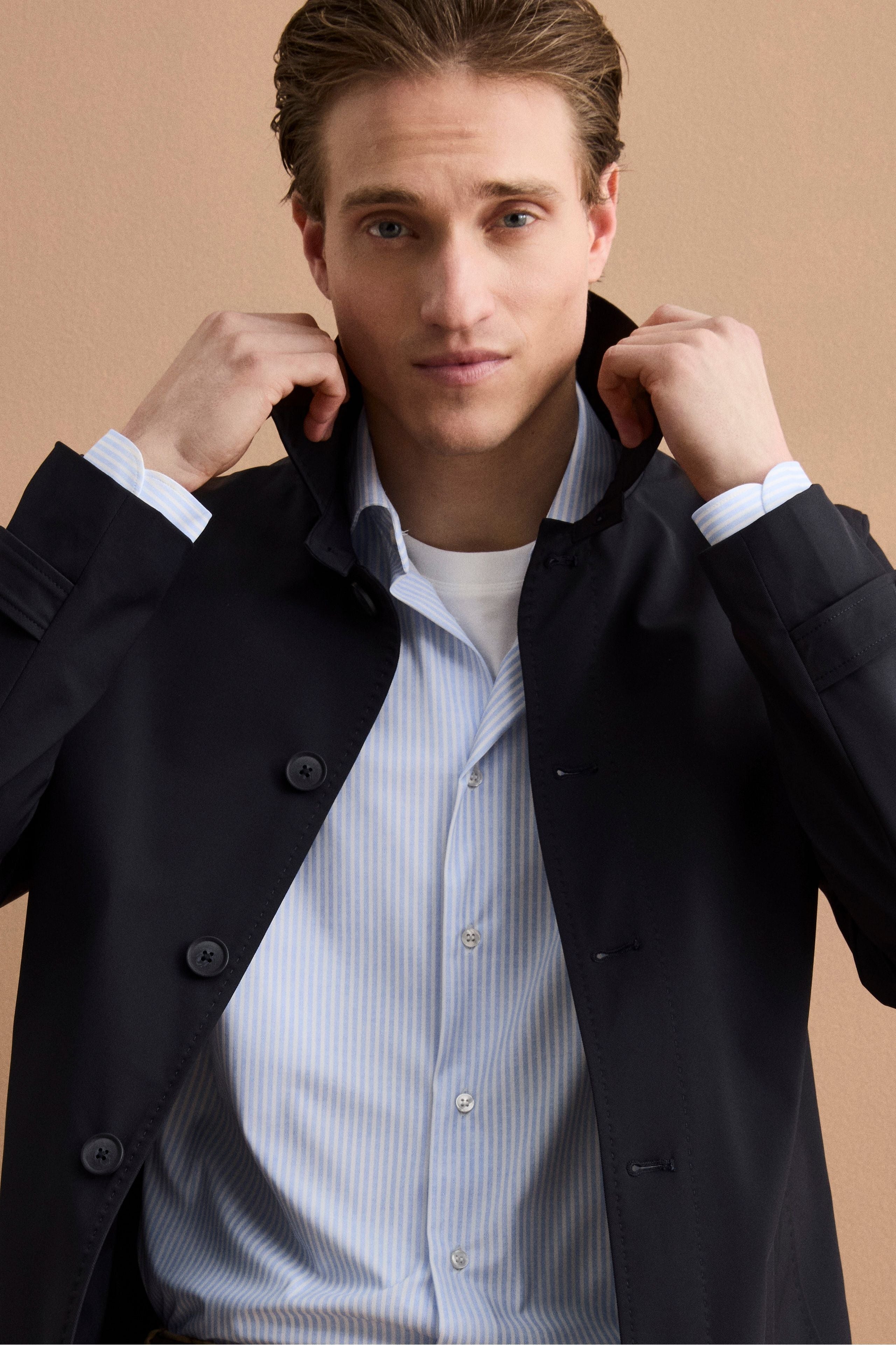 Herren Kurzer Wasserdichter Gefütterter Trenchcoat - BLAU