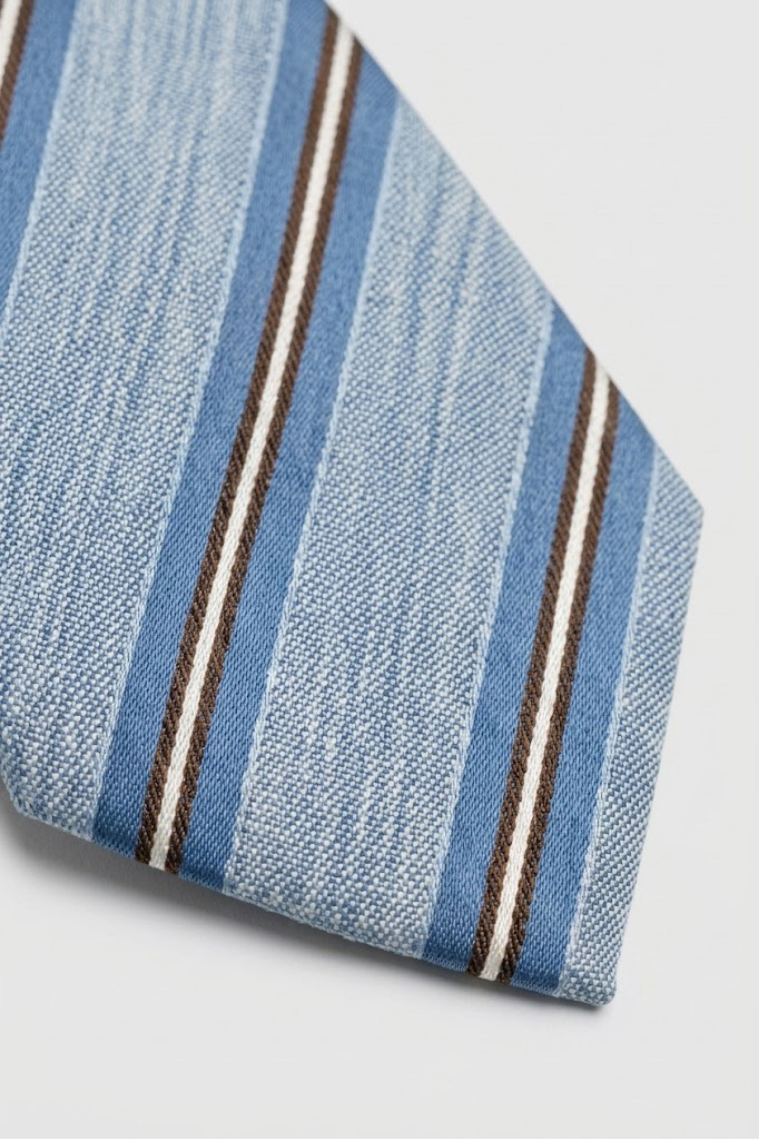 Cravate en Lin et Soie à Rayures - Rayures bleu clair