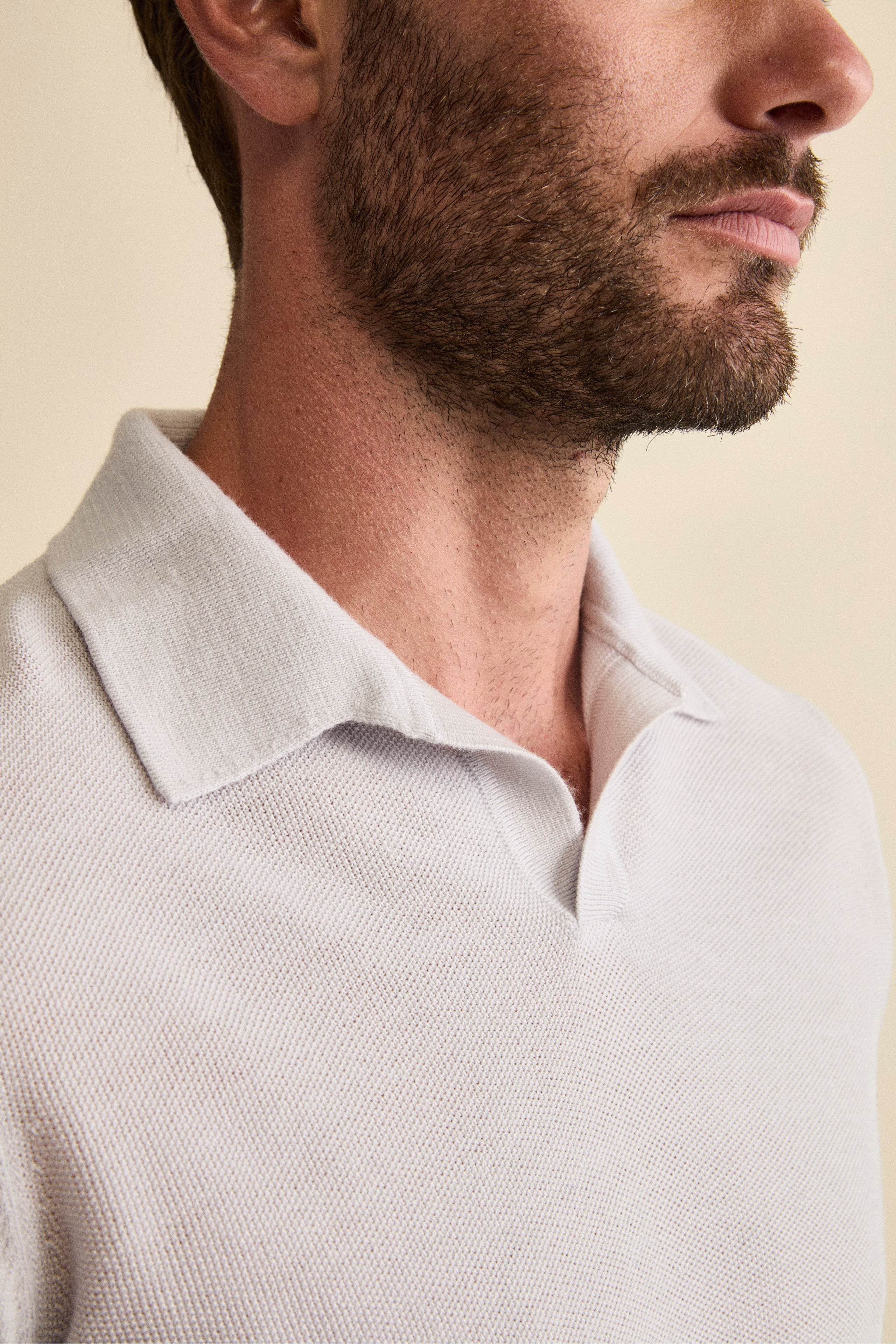 Derby Polo in Merino Wool with Elbow Patches - PEARL