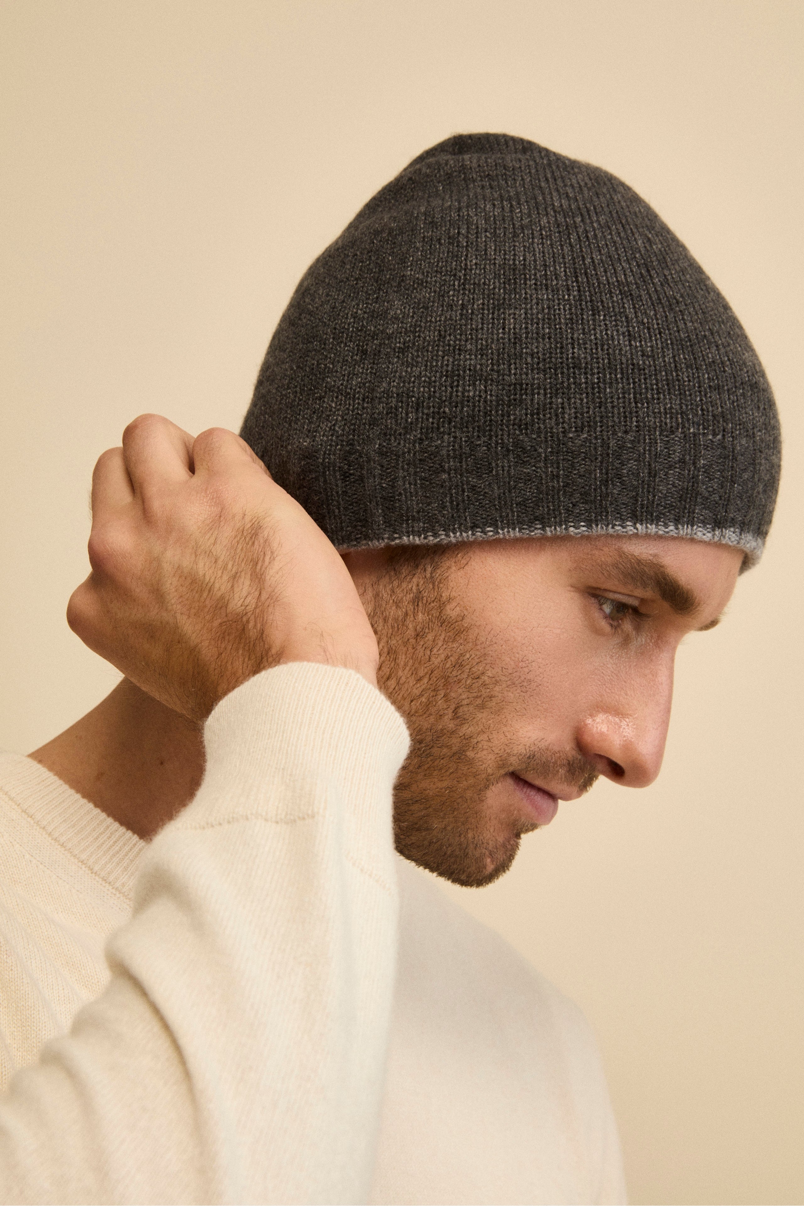 Cashmere beanie - Dark grey-Light grey