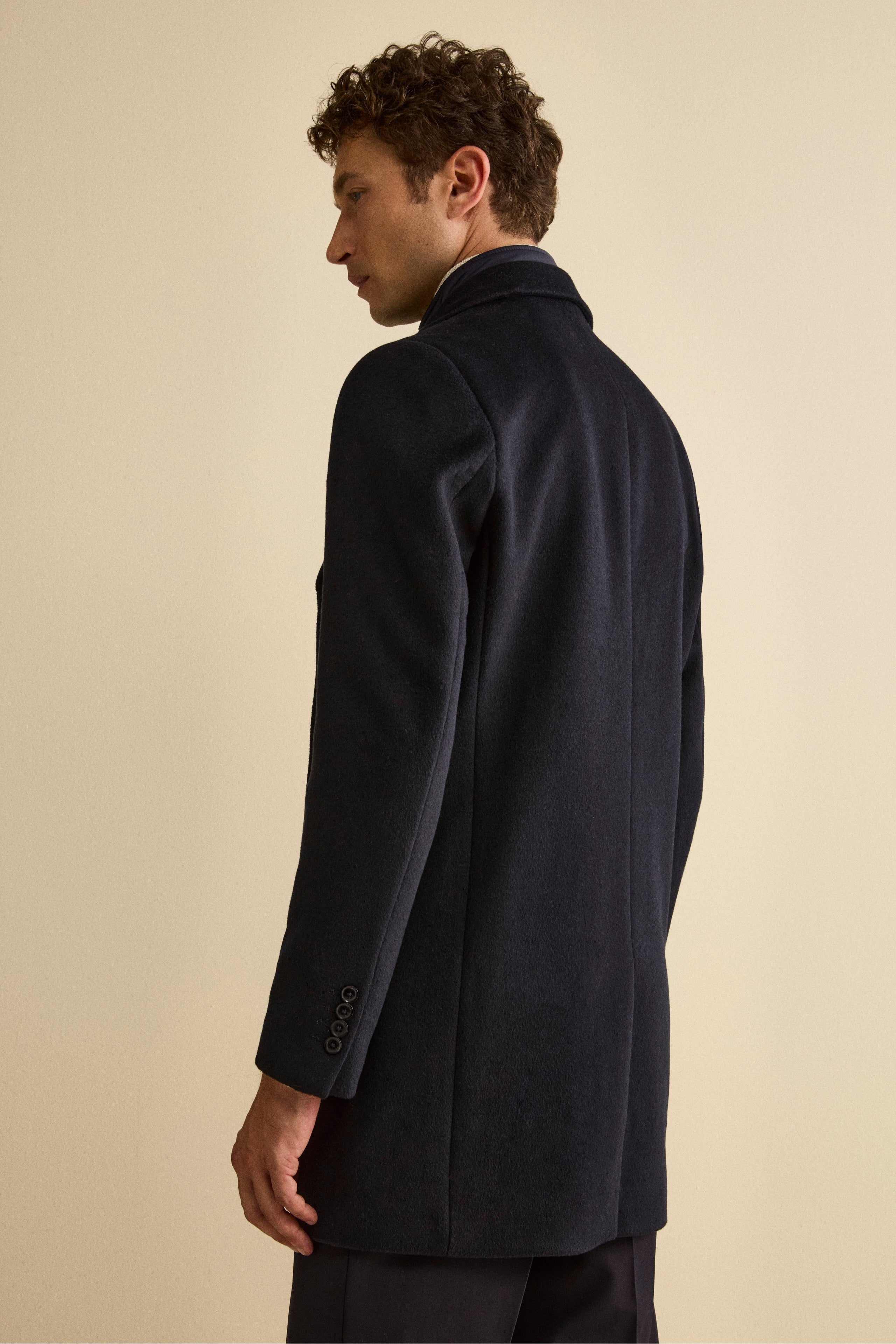 Wool-Blend Lined Coat with Bib - BLUE