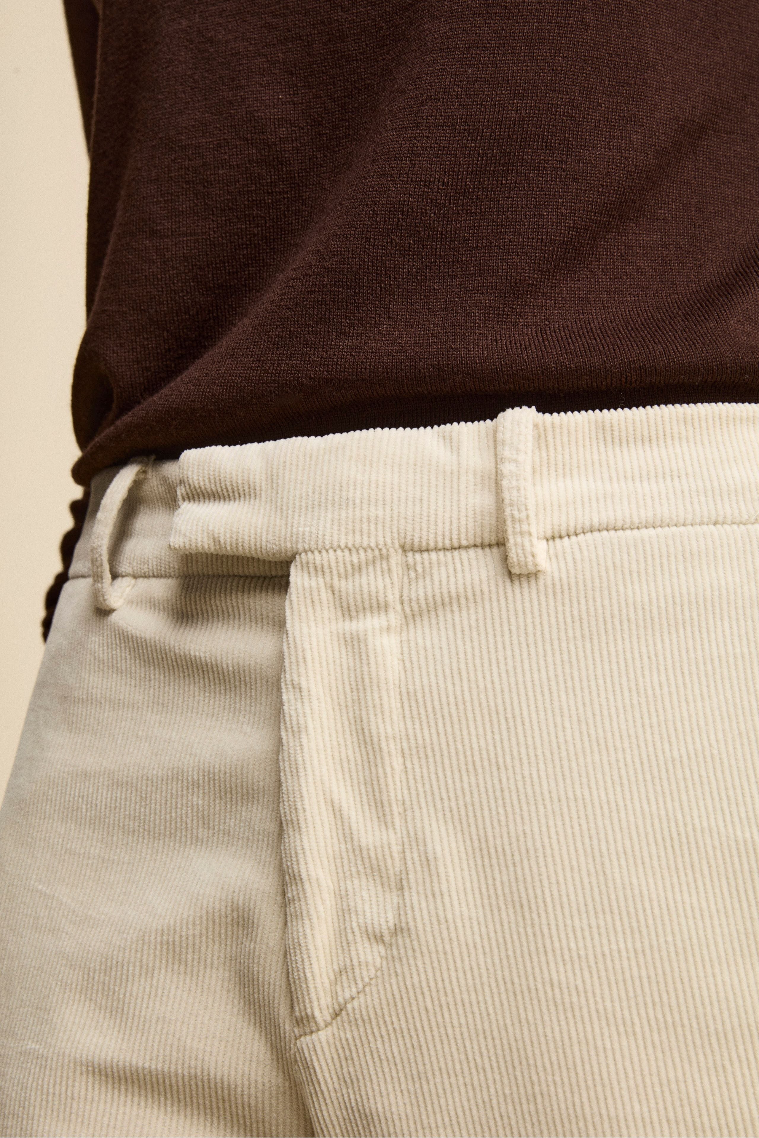 Wide-Leg Corduroy Trousers - CREAM