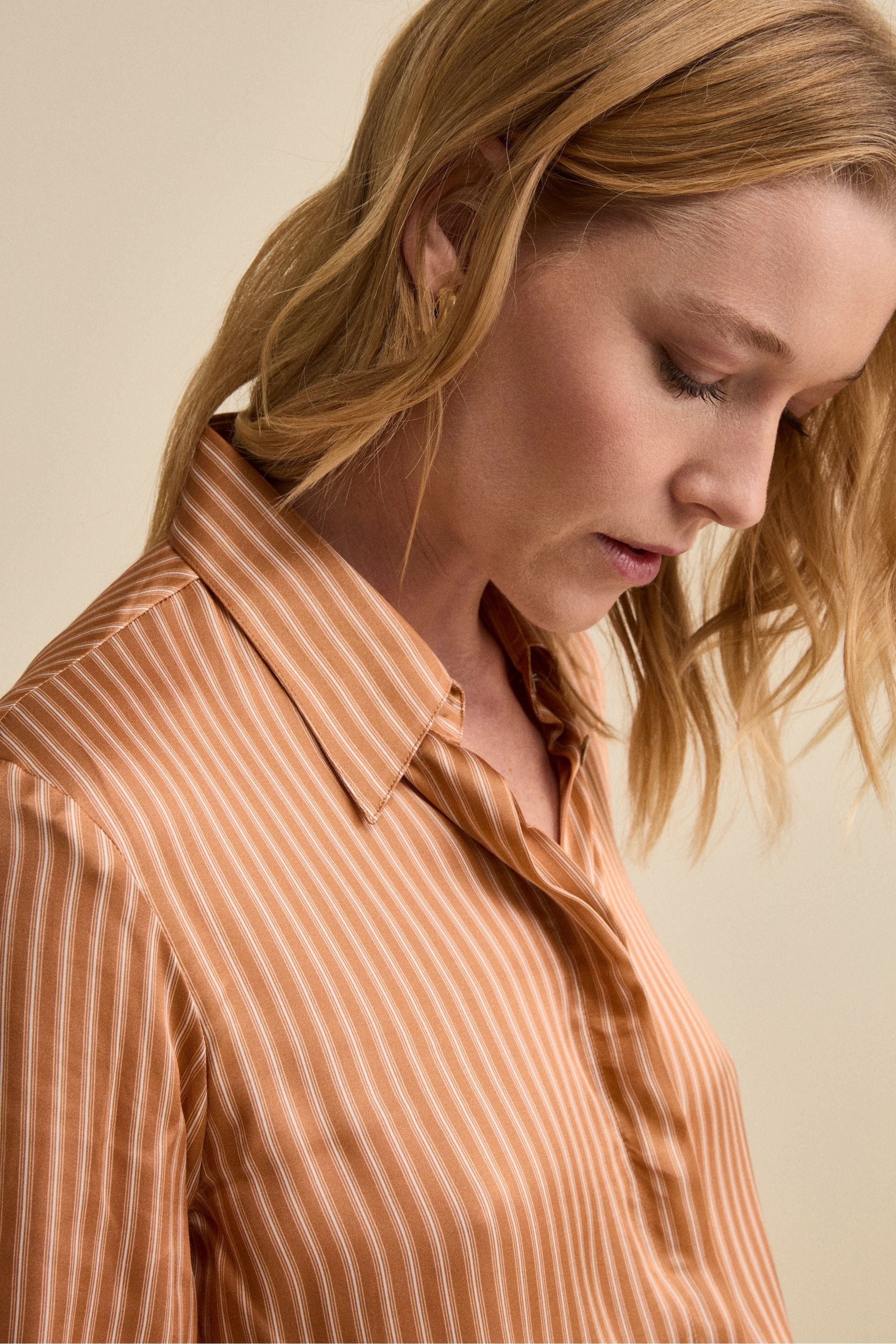 Soft Printed Satin Shirt - Camel Striped