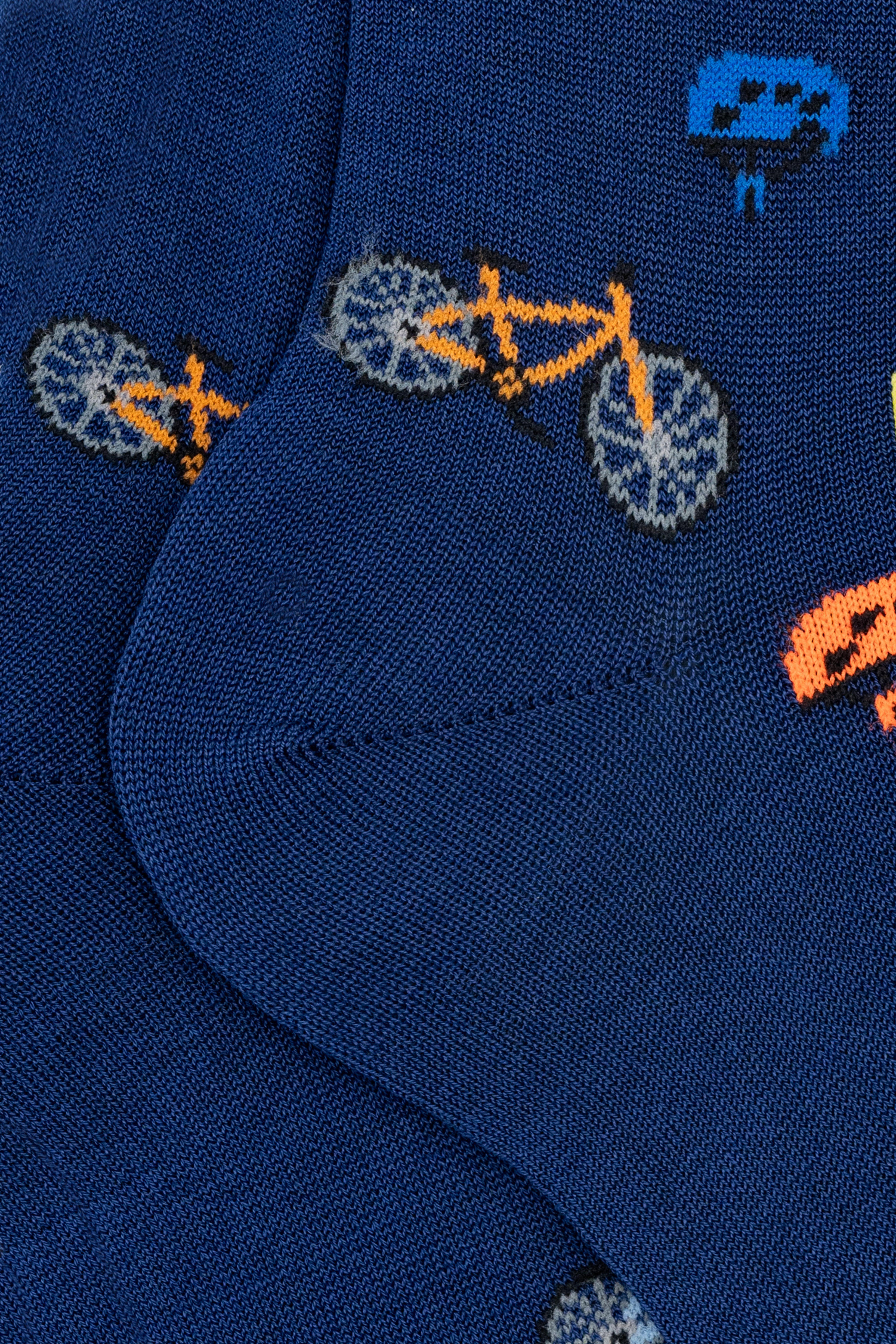 Calze Corte in Cotone Fantasia Biciclette - BLU