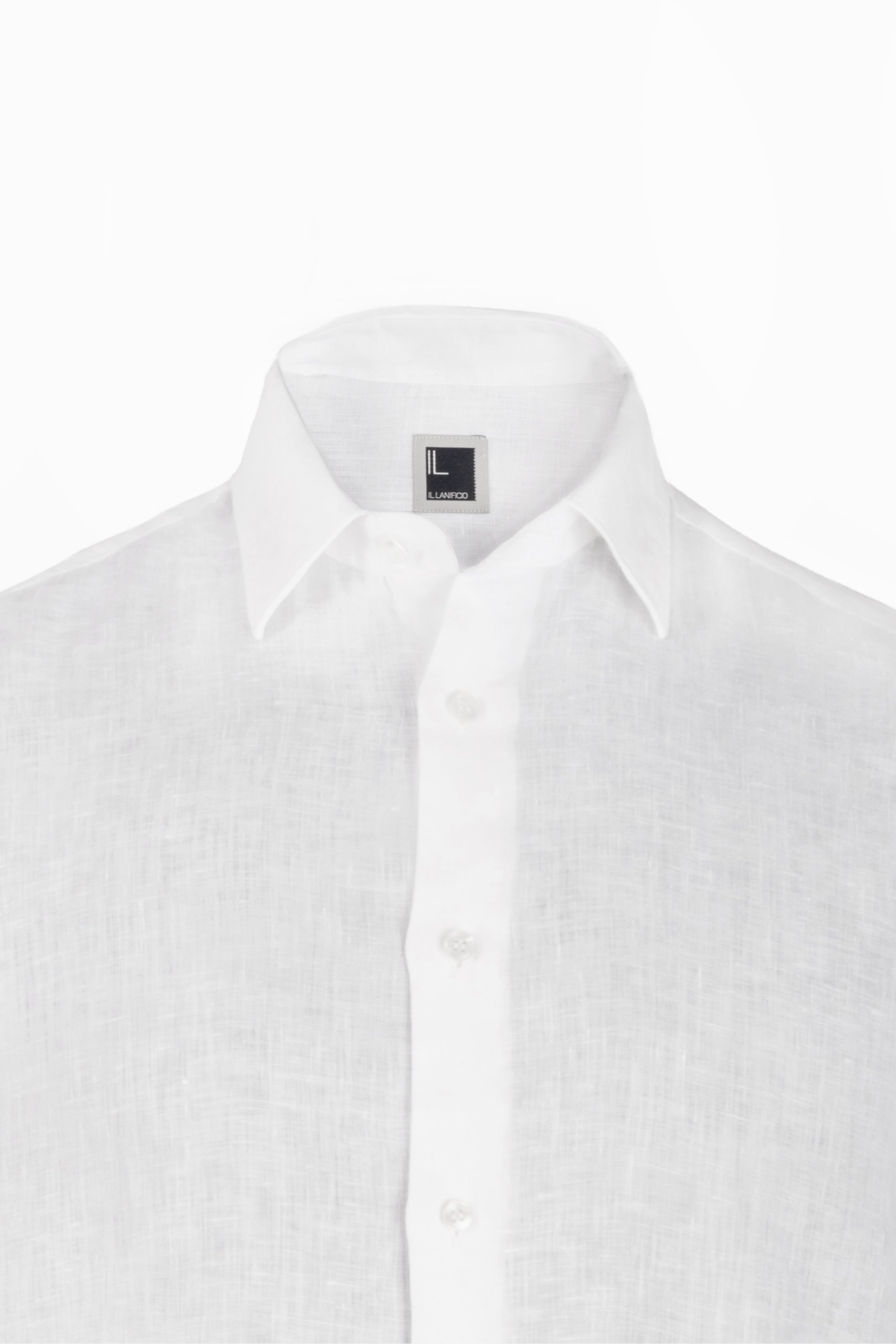 Camicia di Lino con Maniche Corte Regular Fit - BIANCO