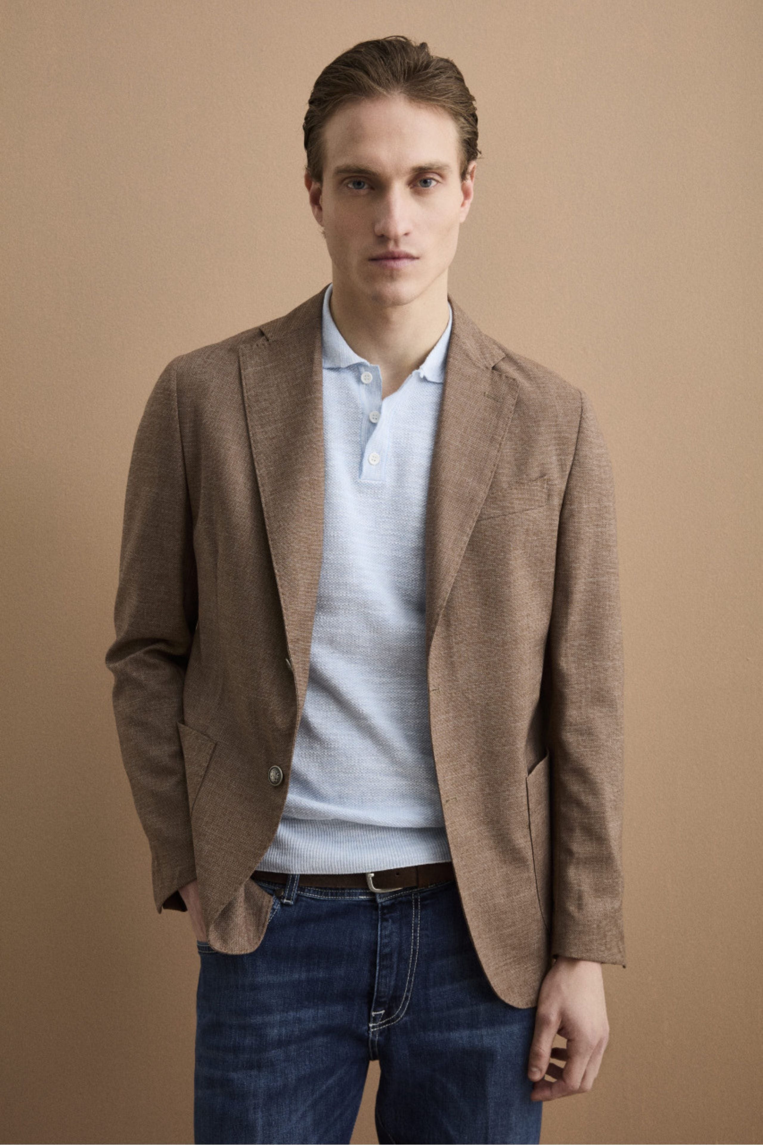 Giacca Monopetto Destrutturata in Misto Lana - NOCCIOLA