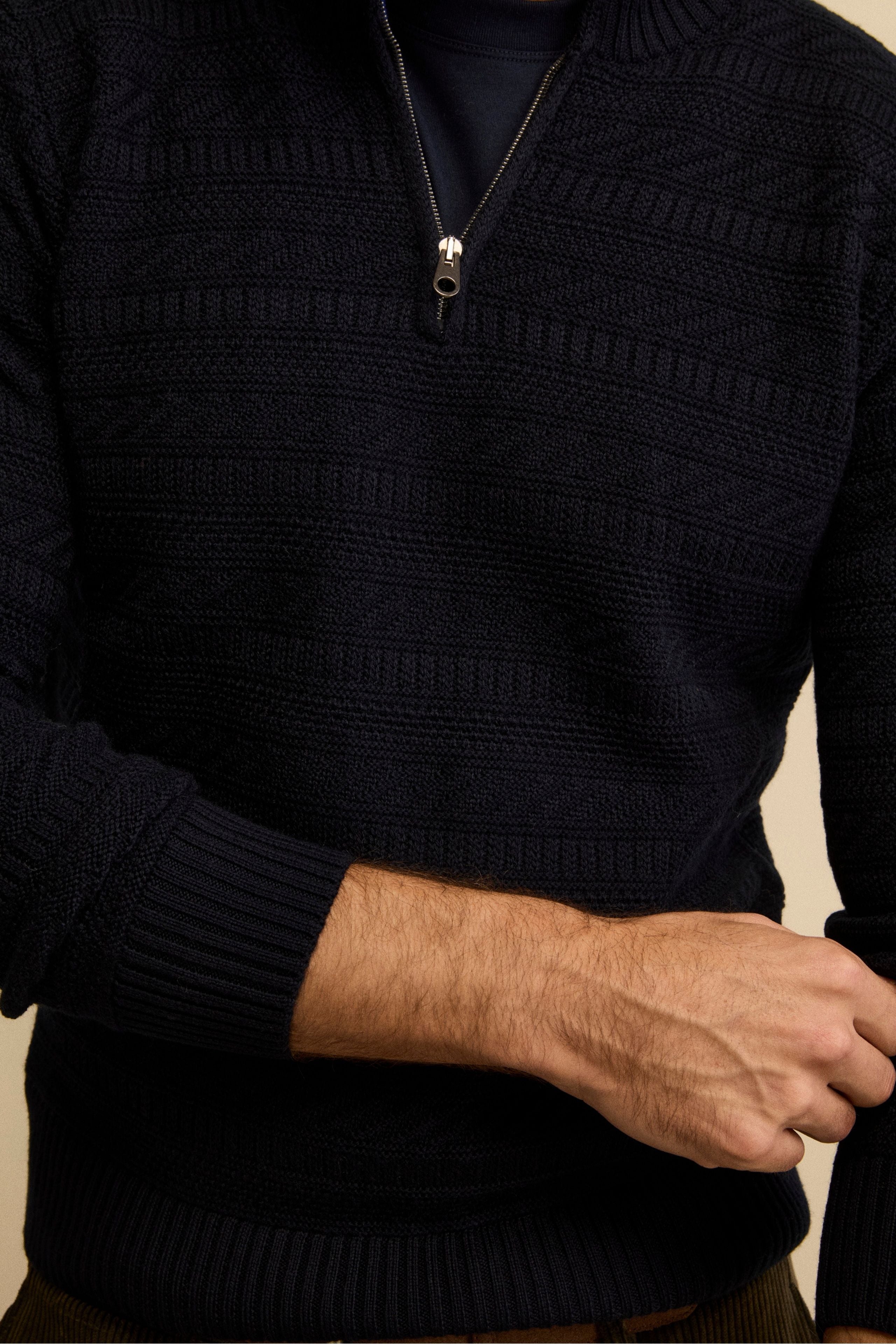 Half-Zip Mock Neck in Virgin Wool - BLUE