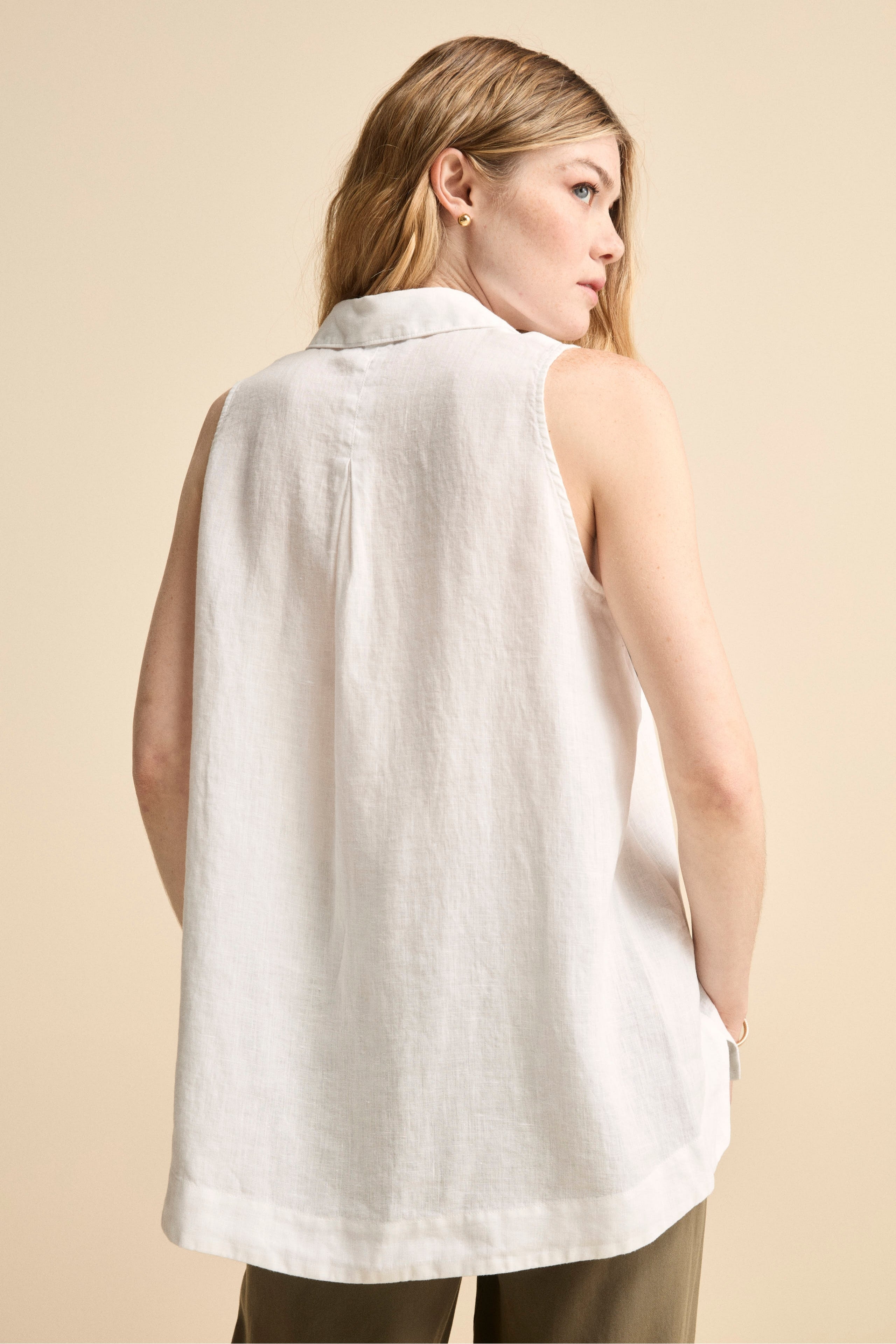 Camicia Morbida Smanicata in Lino - BIANCO