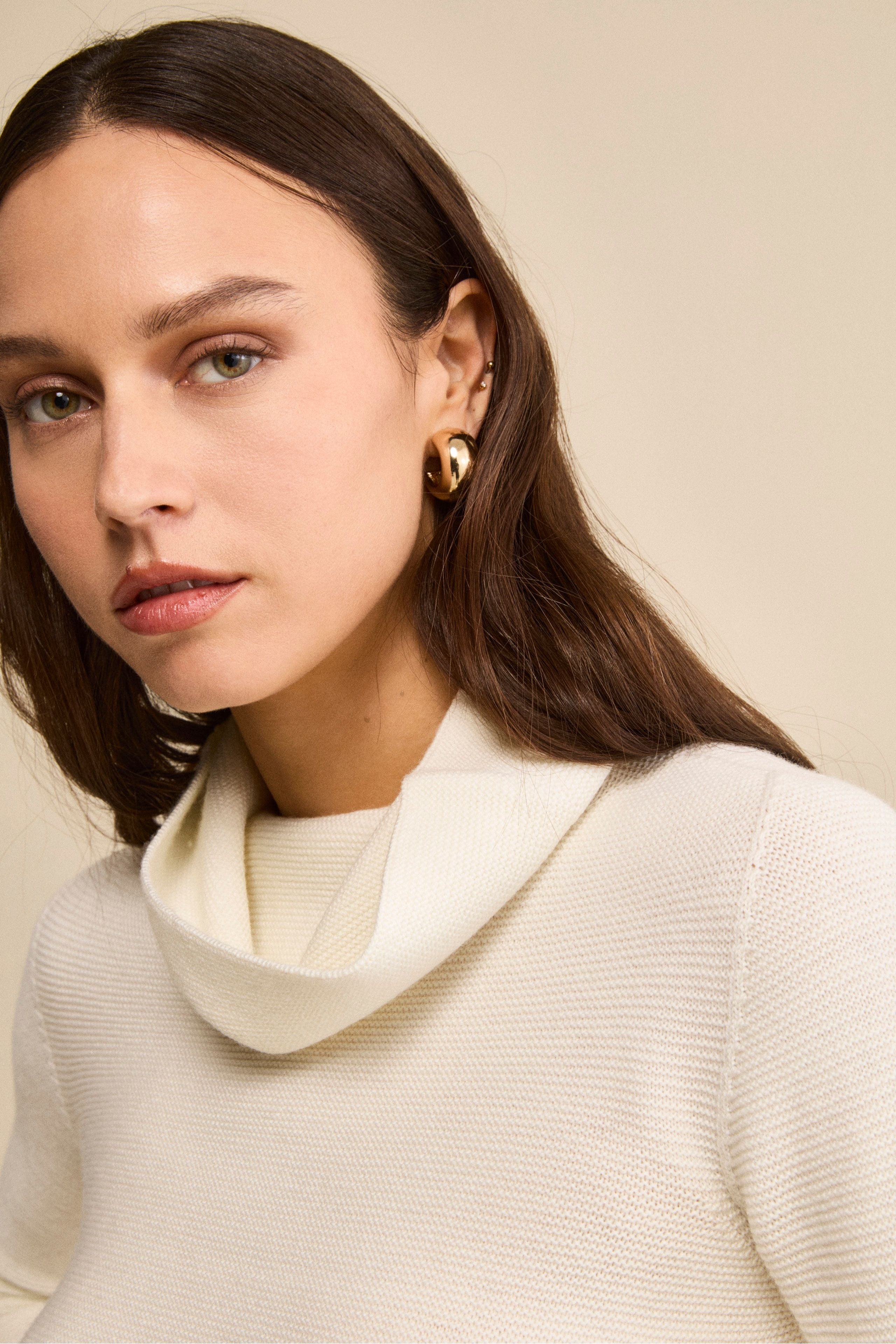 Sweater with Side Slits in Merino Wool - ECRU