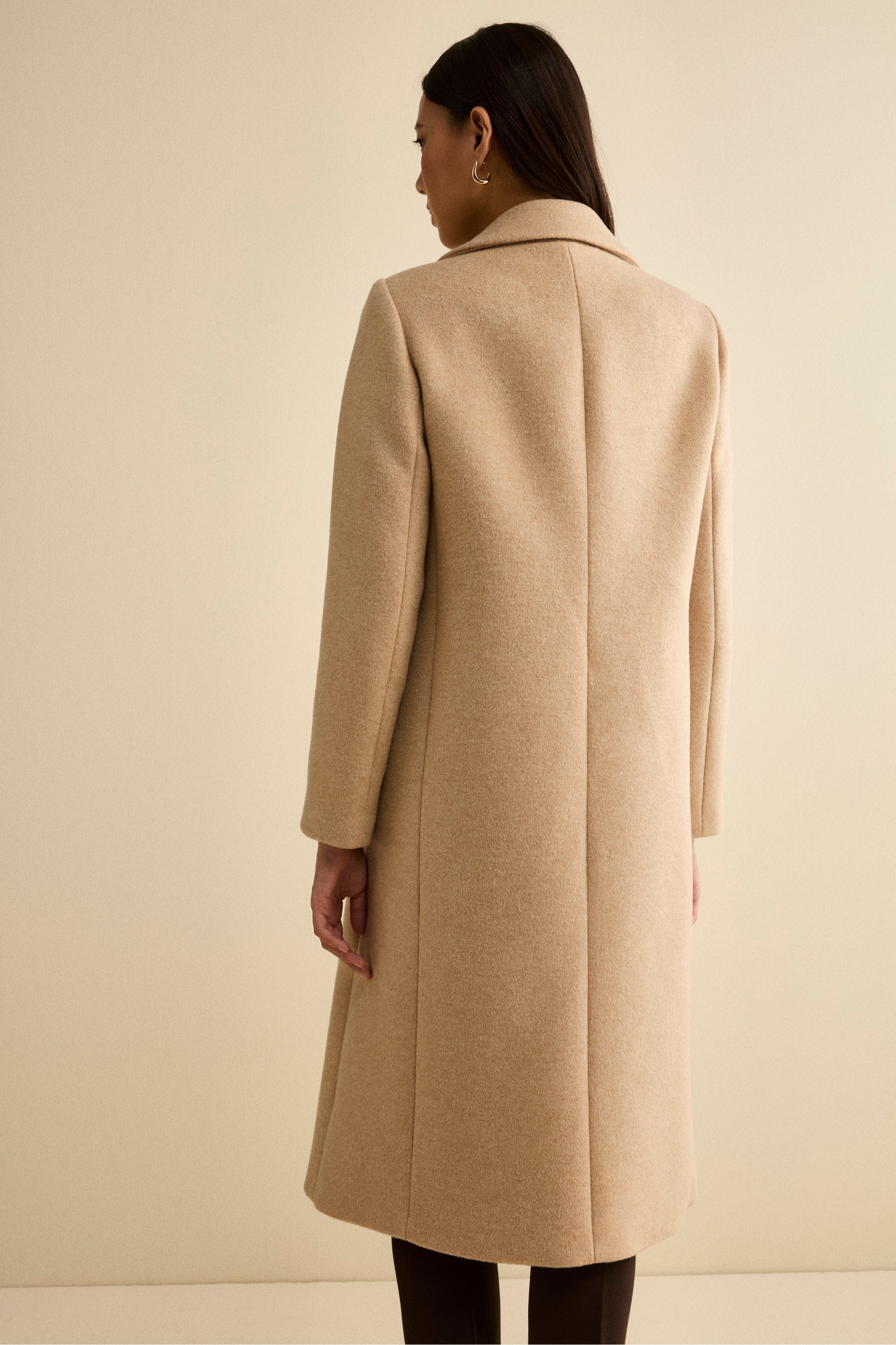 Long Double-Breasted Lined Coat in Wool Blend - CREAM