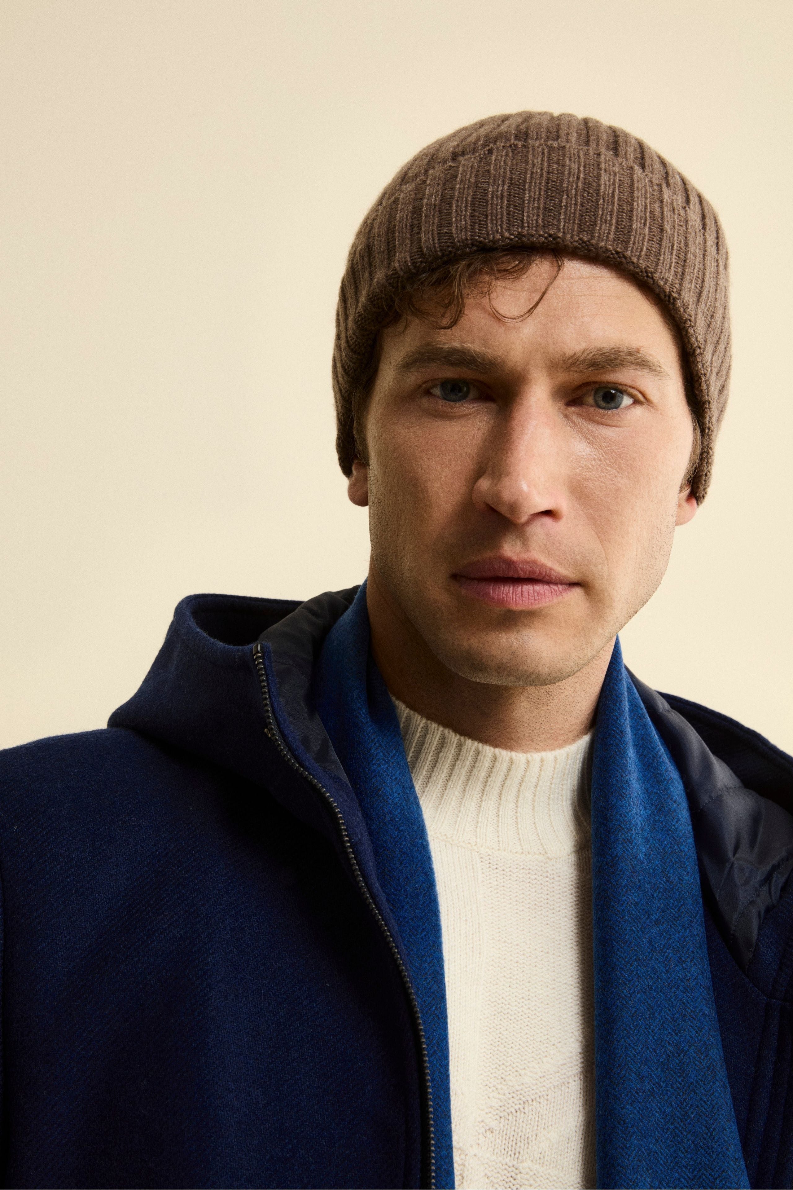 Ribbed cashmere beanie - WOOD