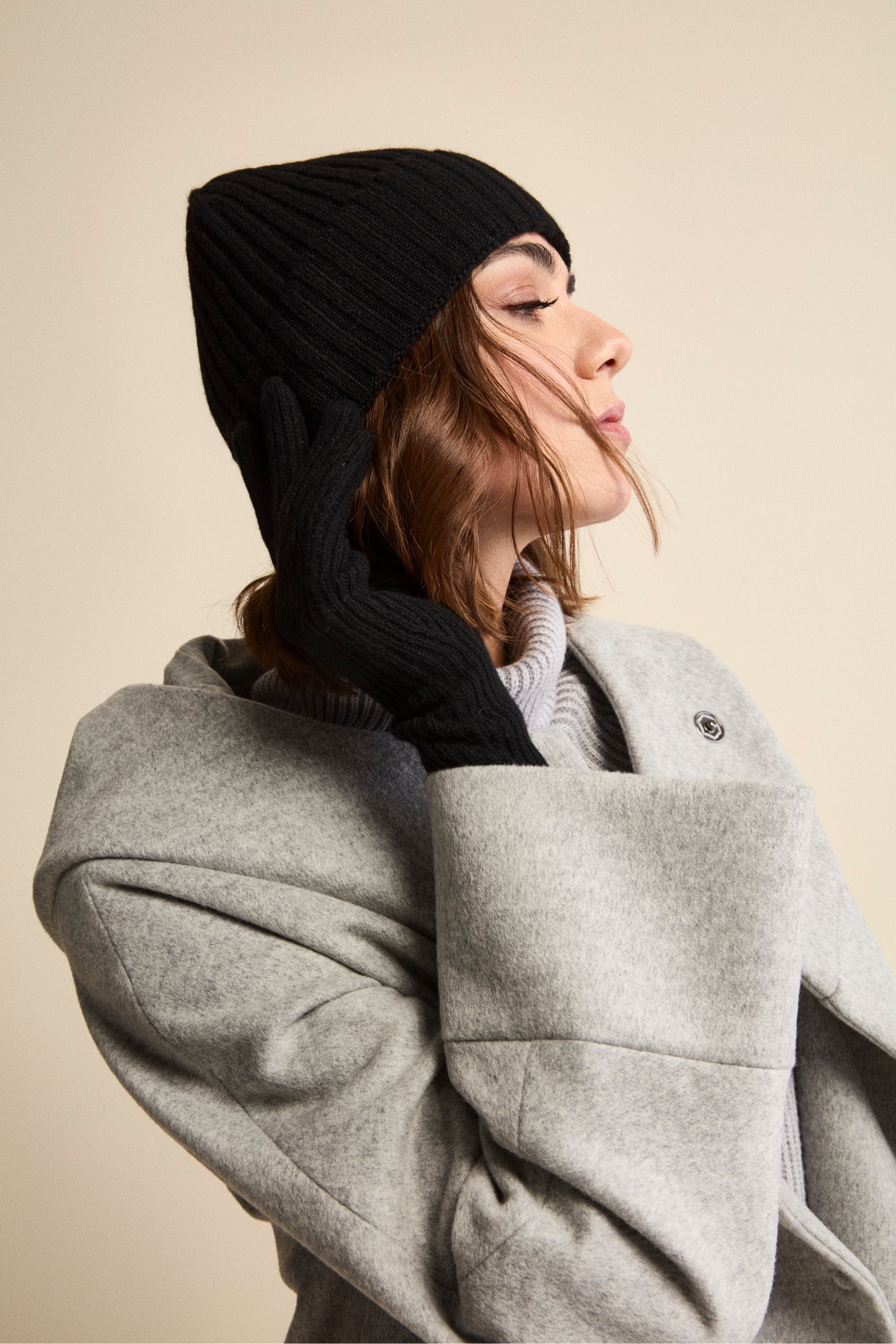 Ribbed cashmere beanie - BLACK