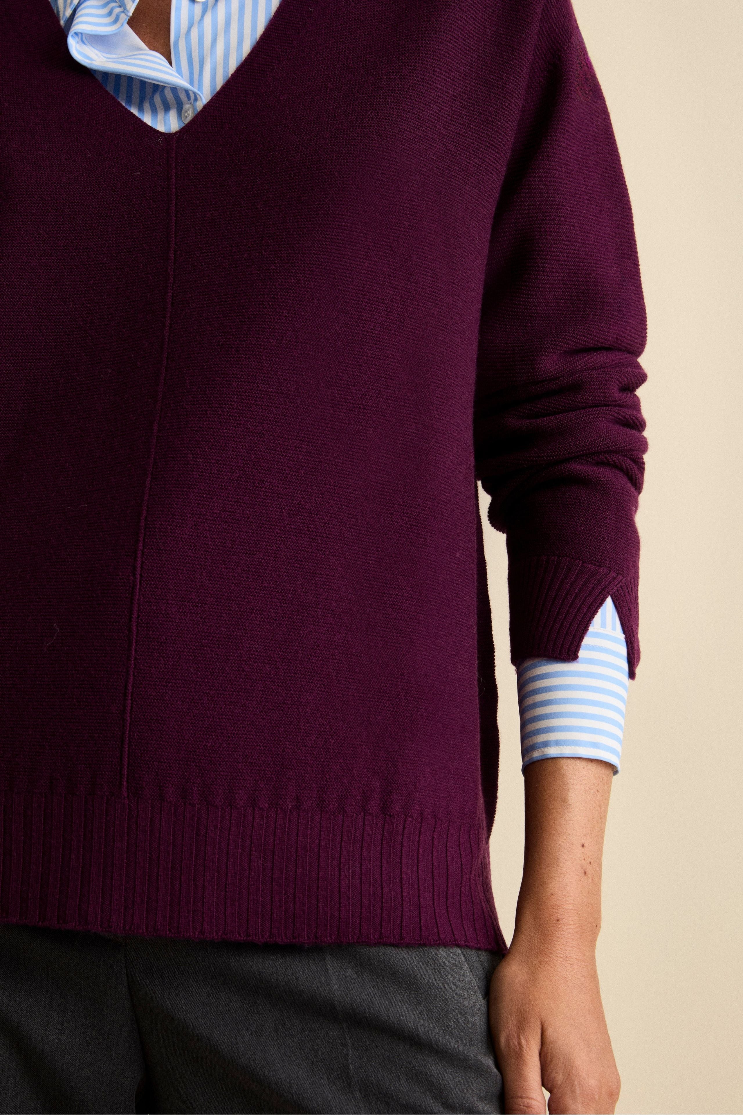 Oversized Merino Wool V-Neck Sweater - VIOLET