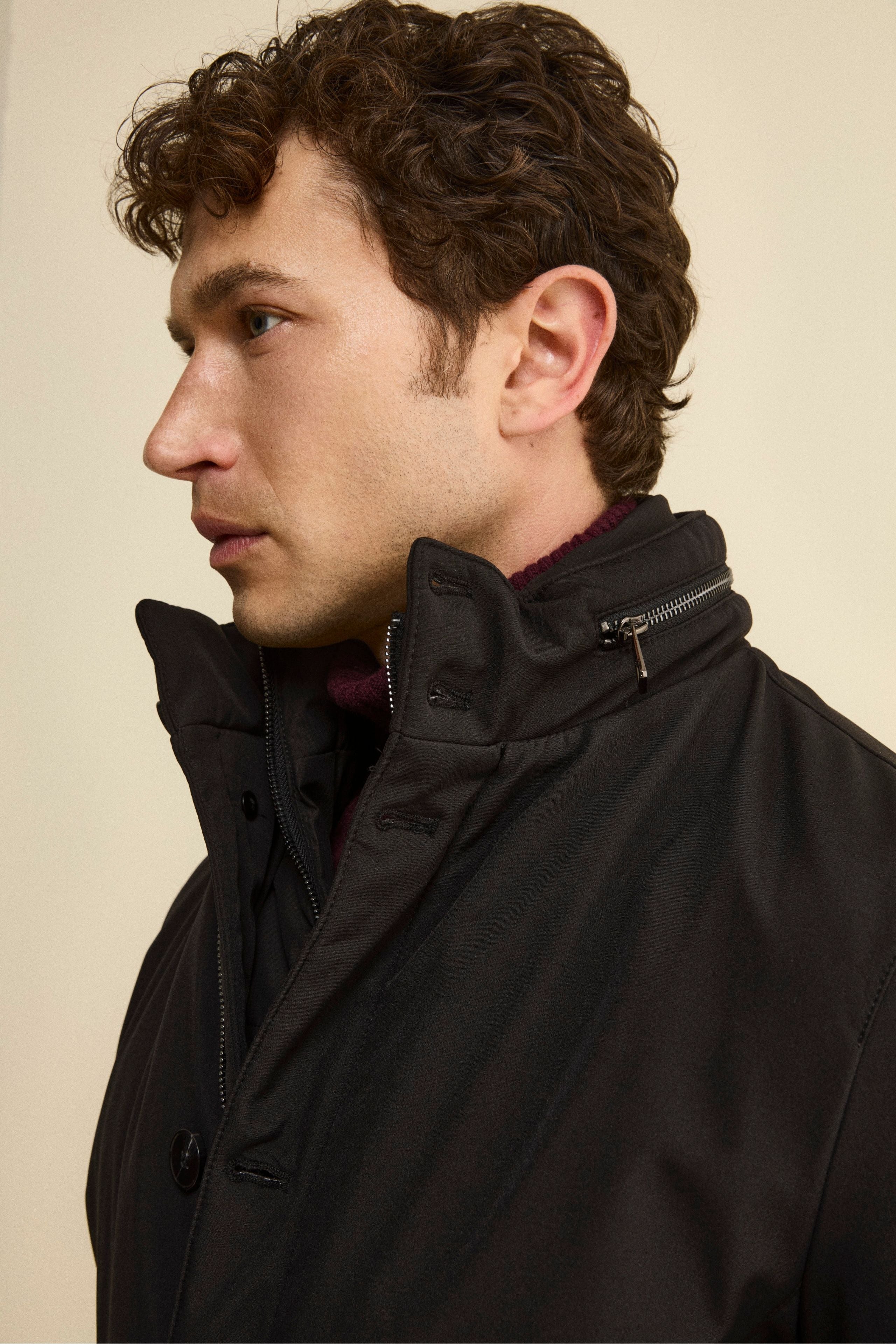 Winter Coat with Removable Bib and Detachable Hood - BLACK