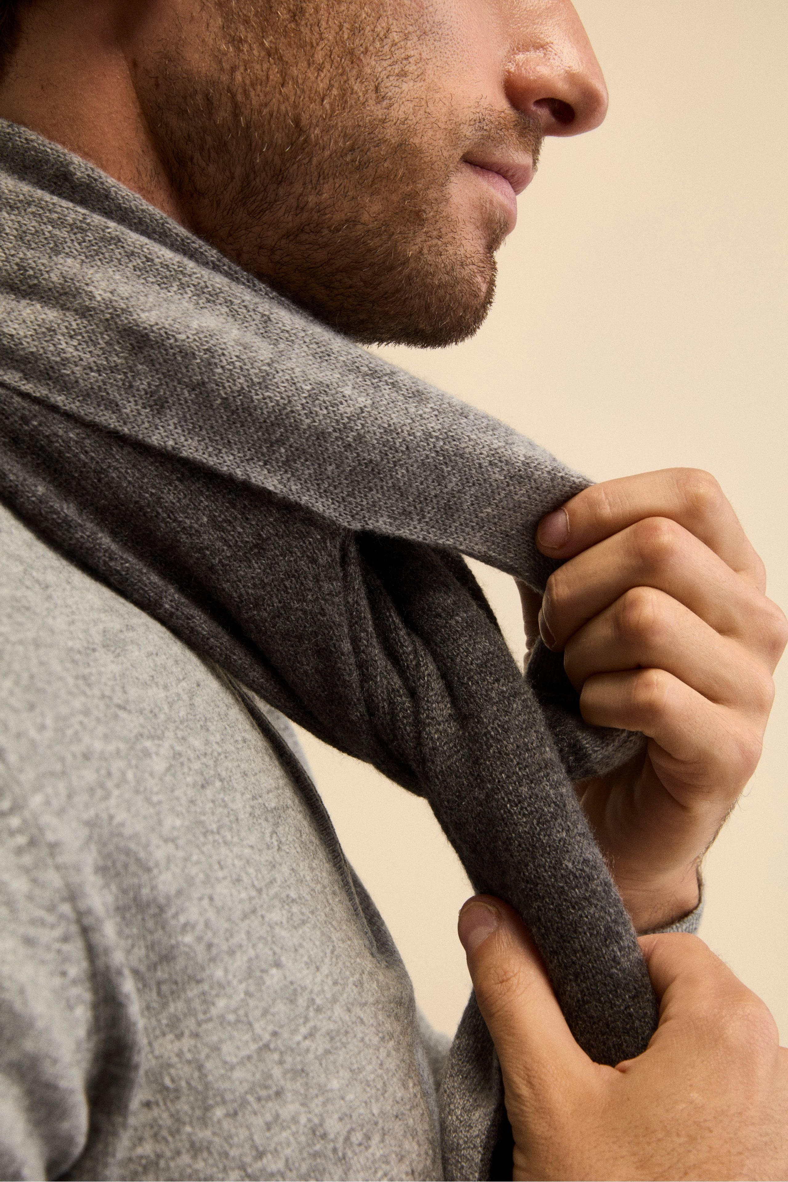 Bicolor cashmere knit collar - Dark grey-Light grey