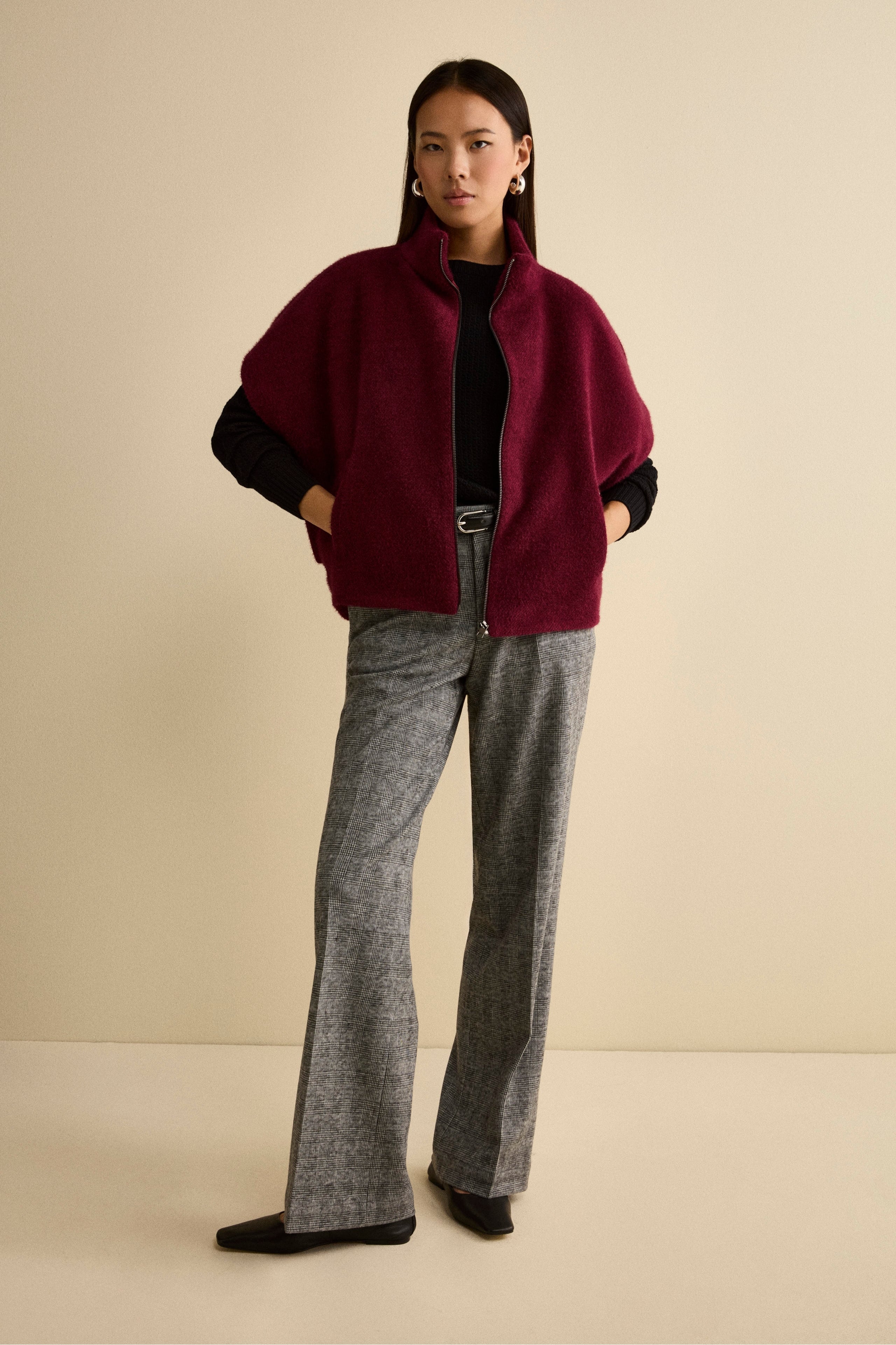 Lined Cape with Zip - Burgundy