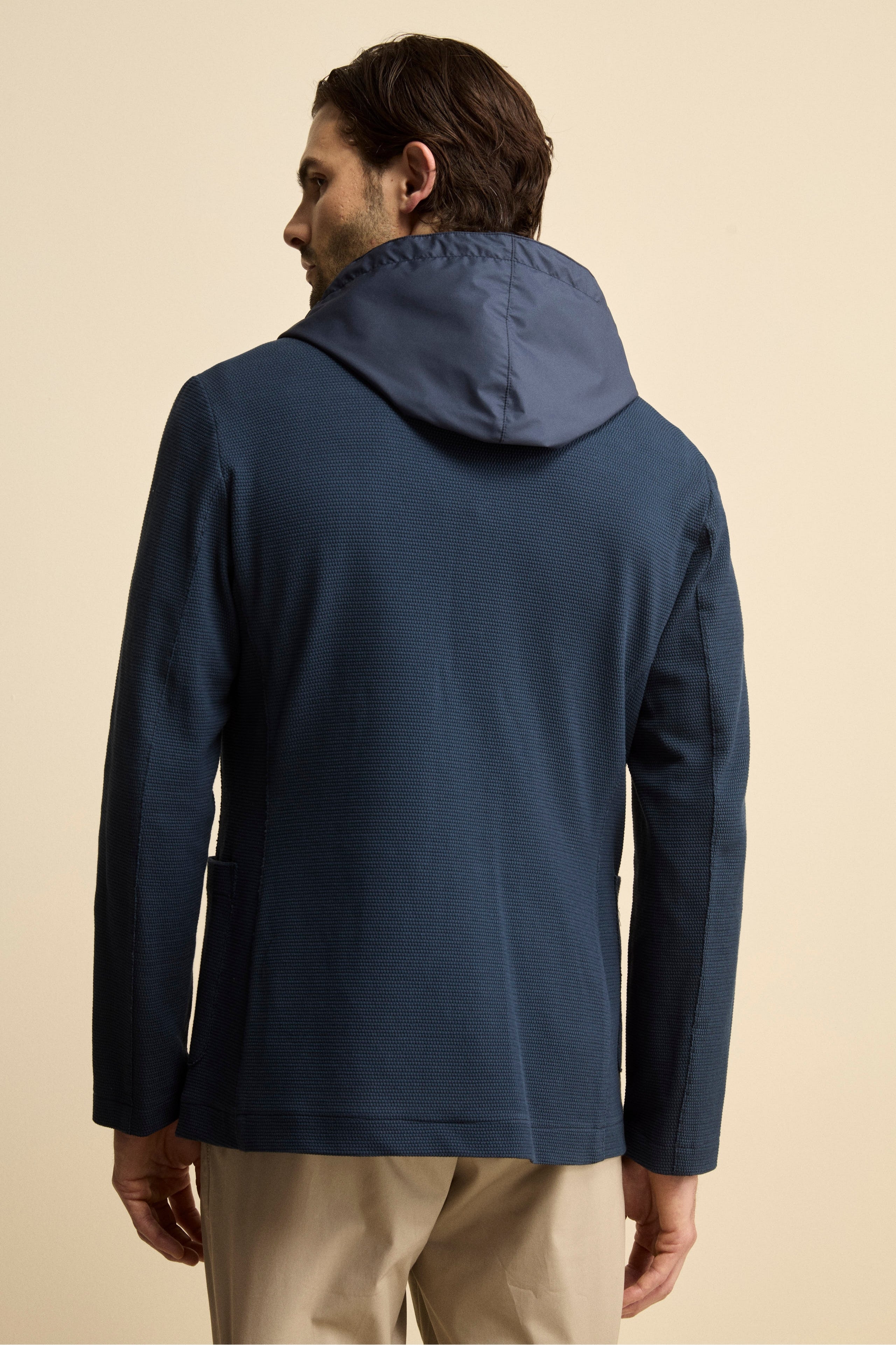 Giacca in Cotone con Pettorina e Cappuccio - BLU