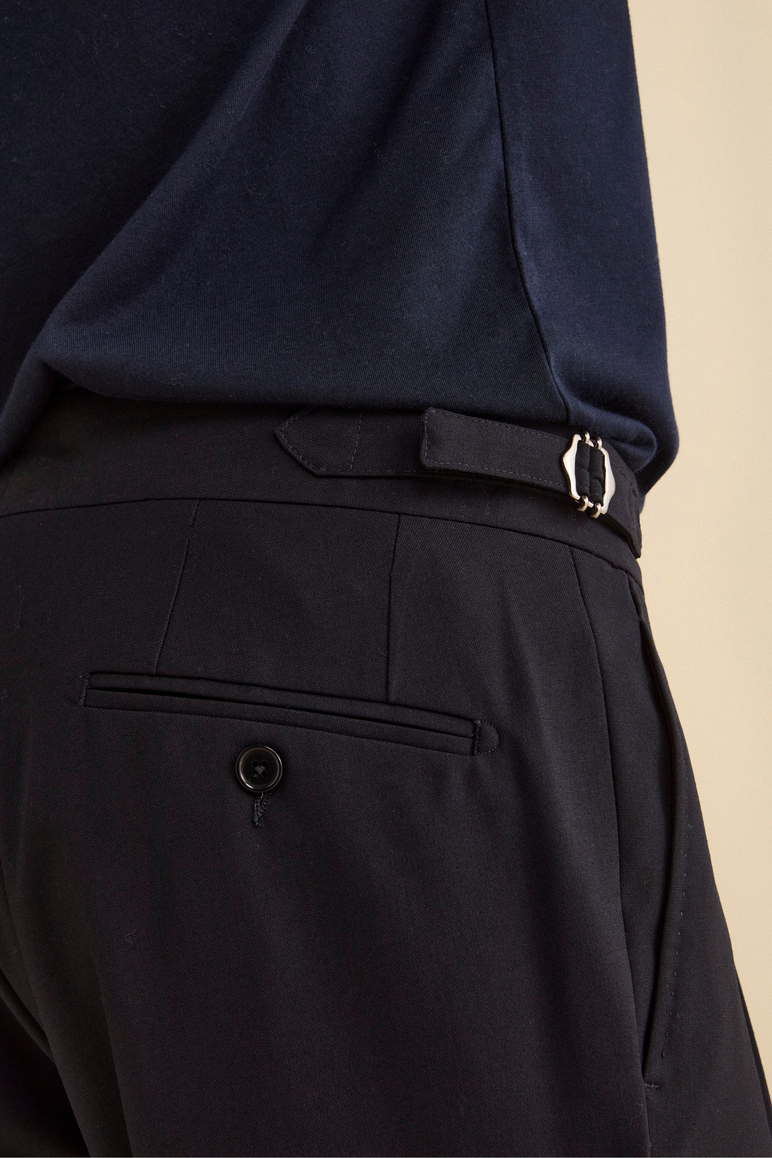 Virgin Wool Regular Fit Pleated Trousers - BLUE