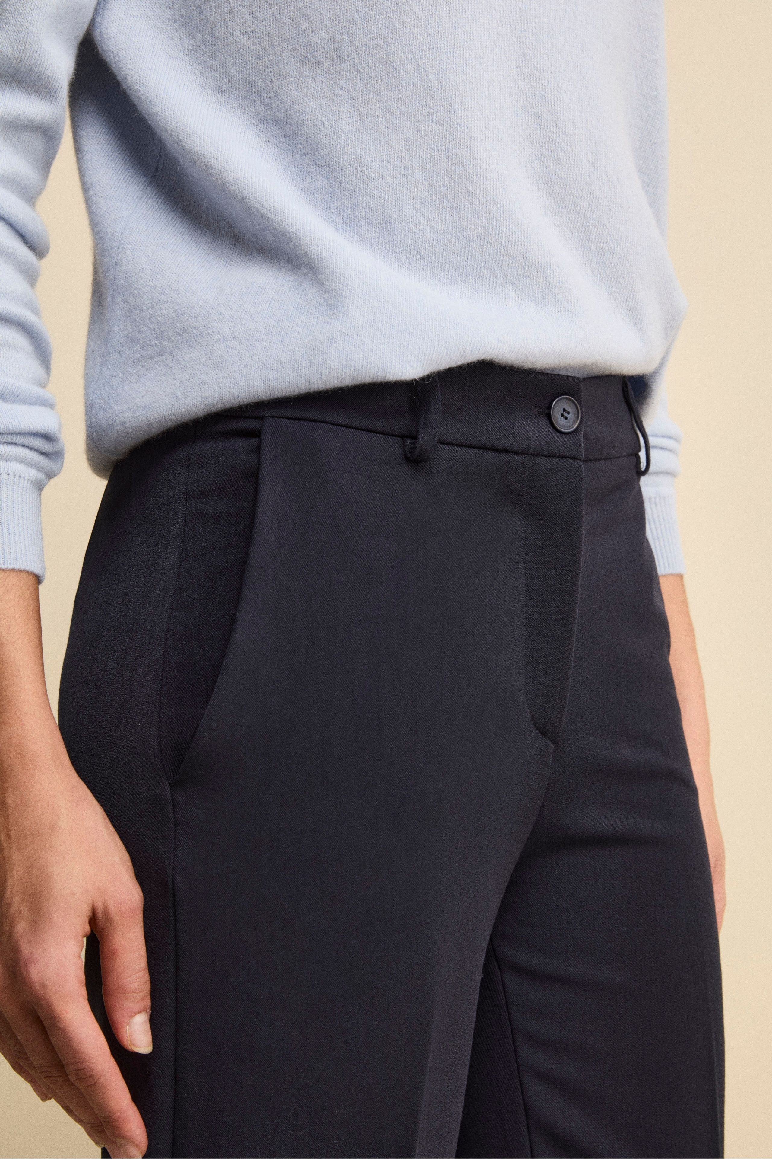 Cigarette Trousers with Pleats and Cuffs - BLUE