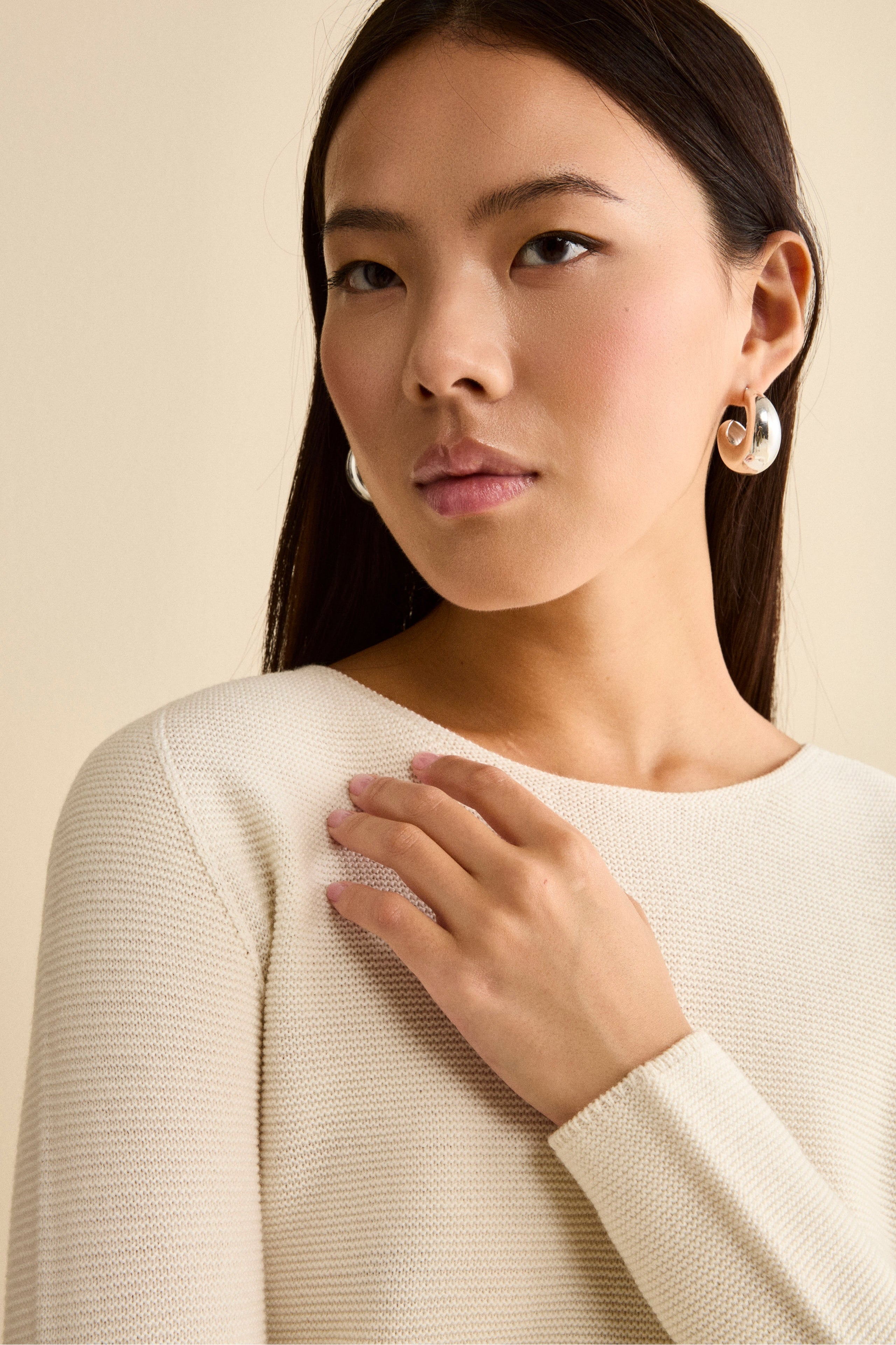 Boat Neck Sweater in Merino Wool - ECRU