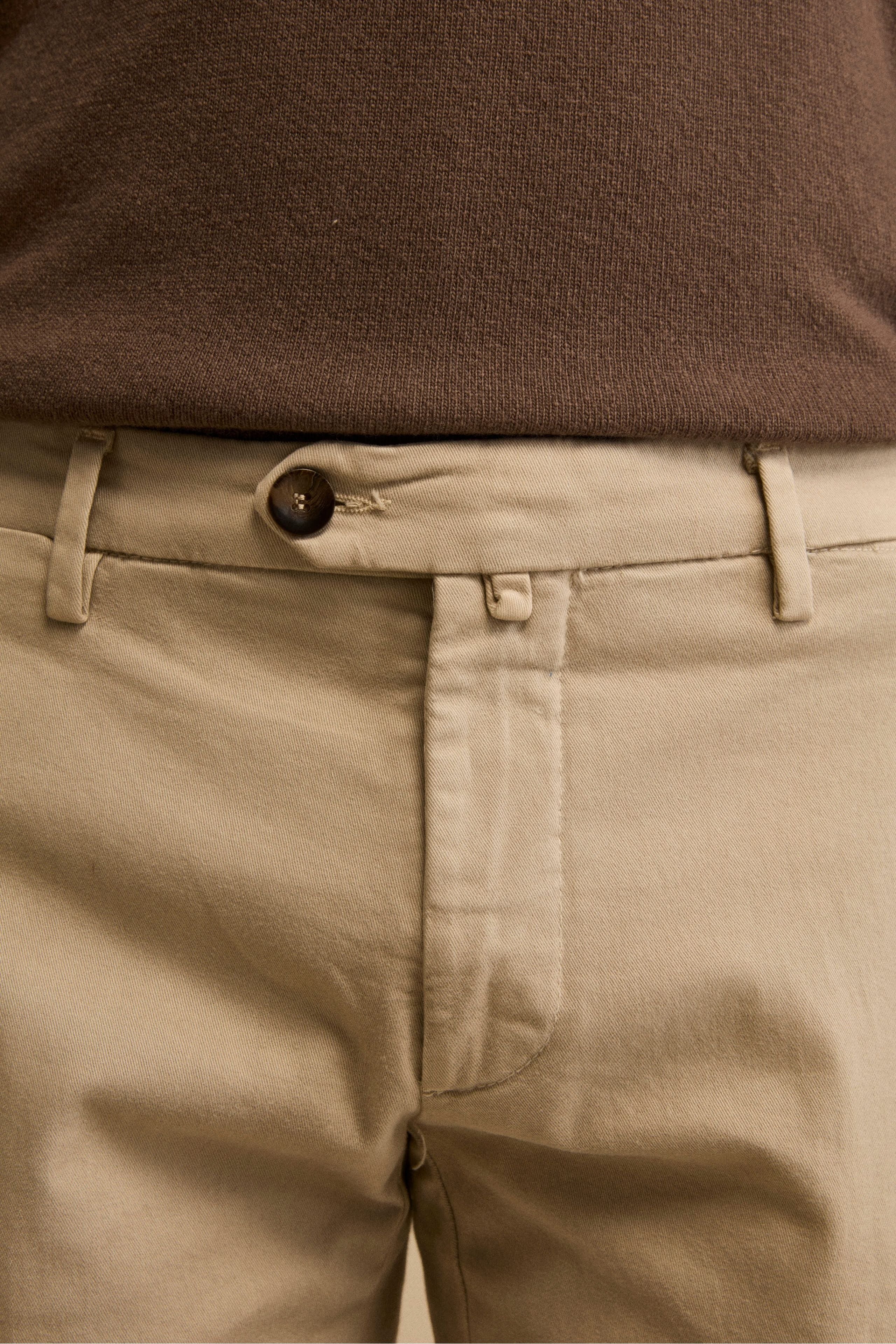 Slim Fit Stretch Gabardine Trousers - Sand brown
