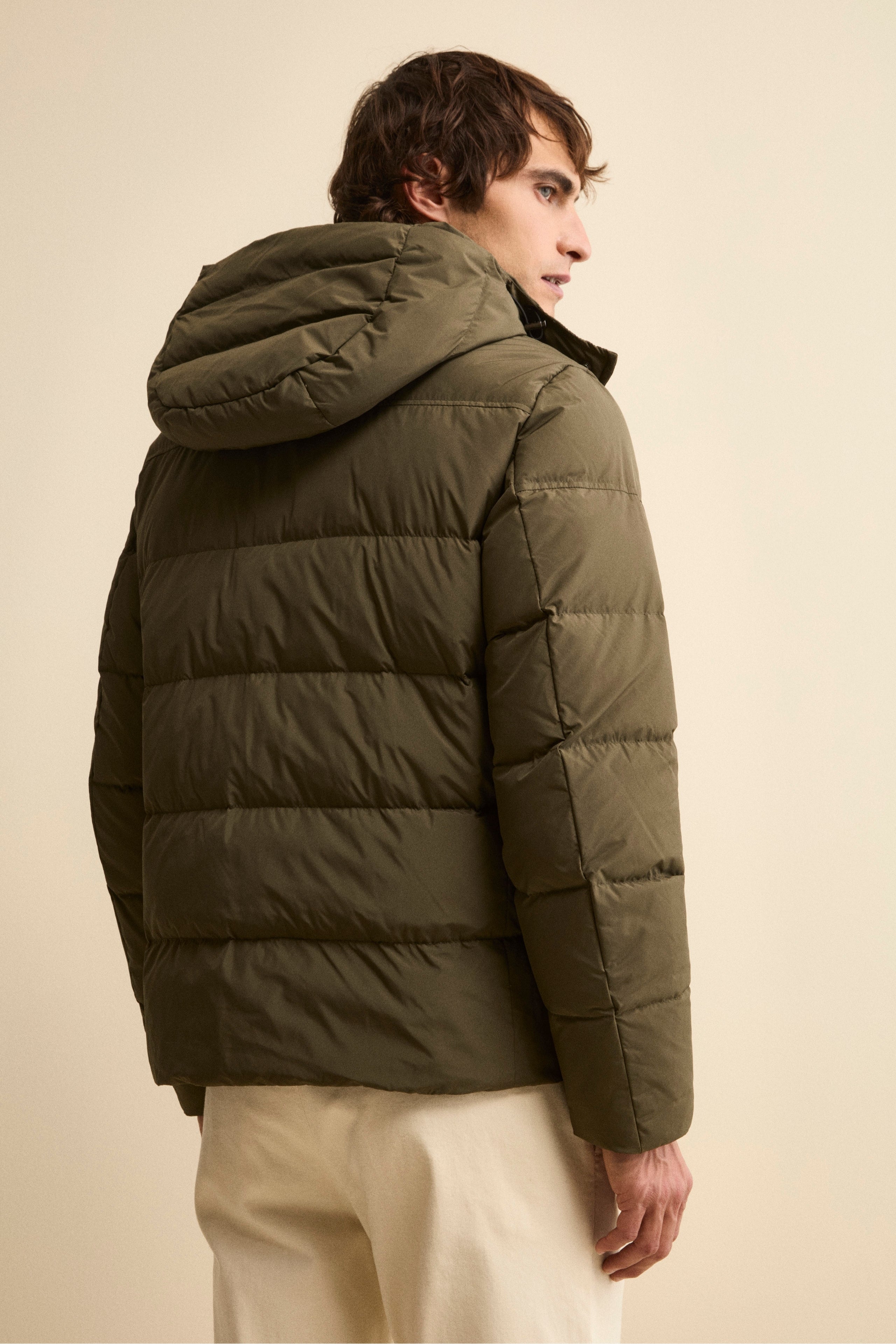 Down Jacket with Removable Hood - Military green