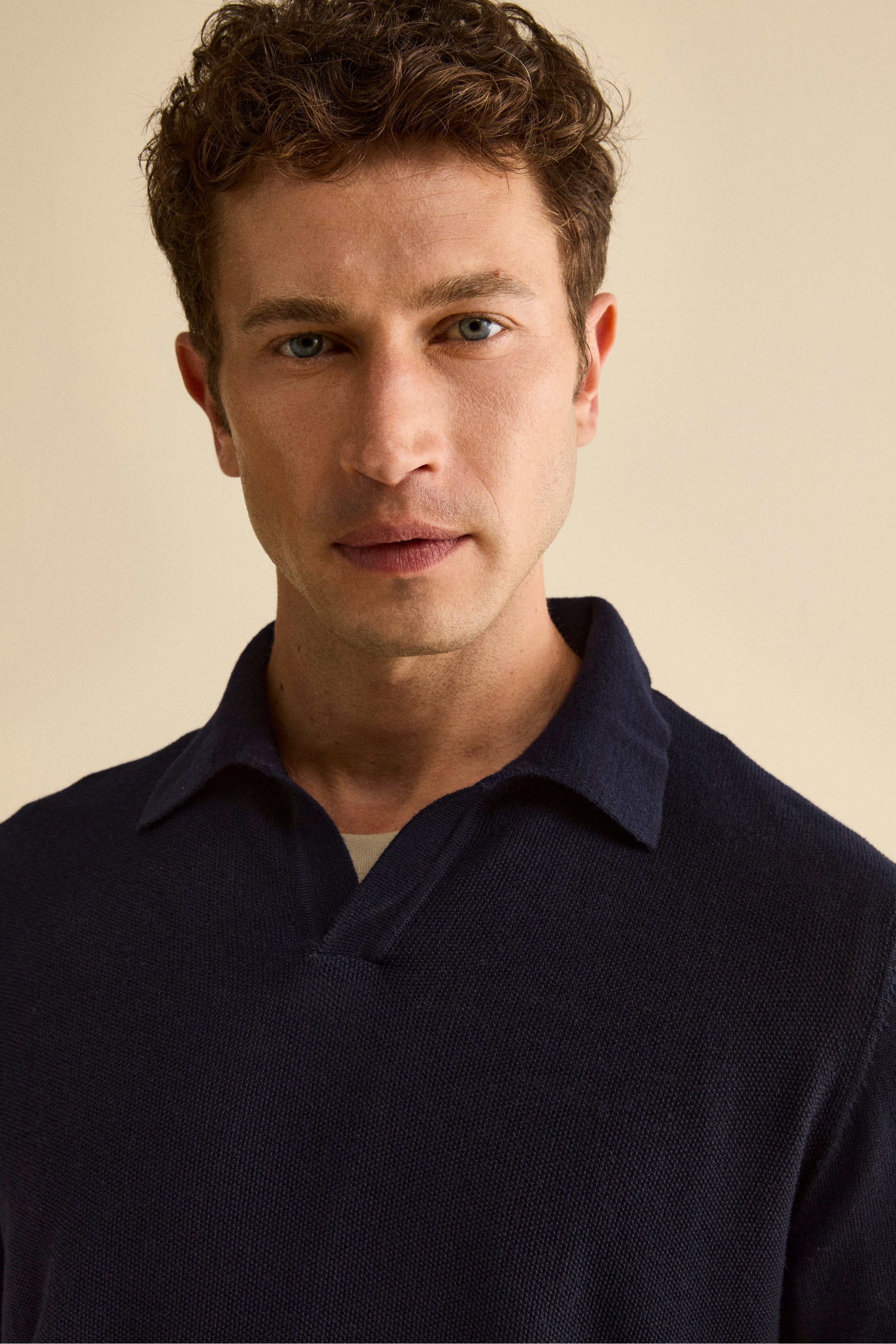 Derby Polo in Merino Wool with Elbow Patches - BLUE