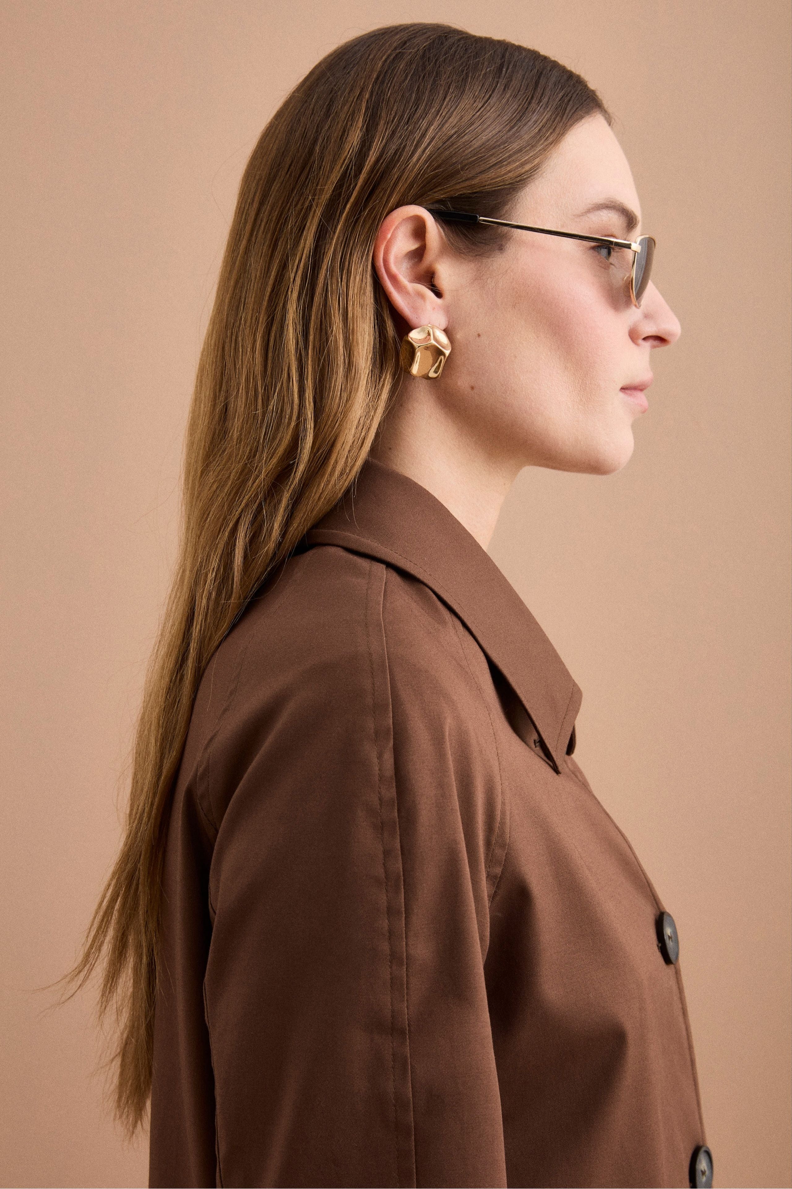 Gefütterter Einreihiger Trenchcoat mit Hemdkragen - Gebranntes Braun