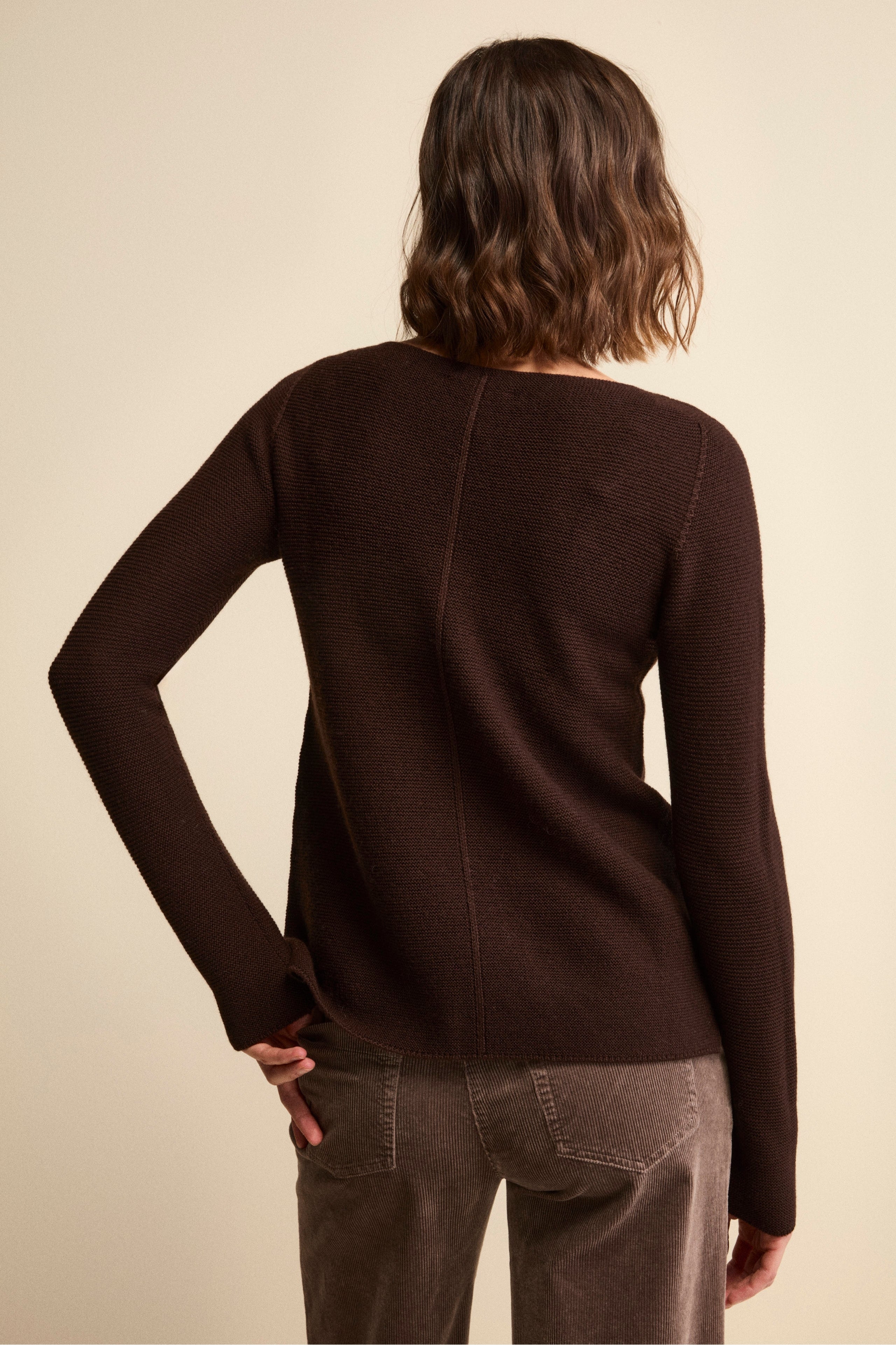 Boat Neck Sweater in Merino Wool - Dark brown